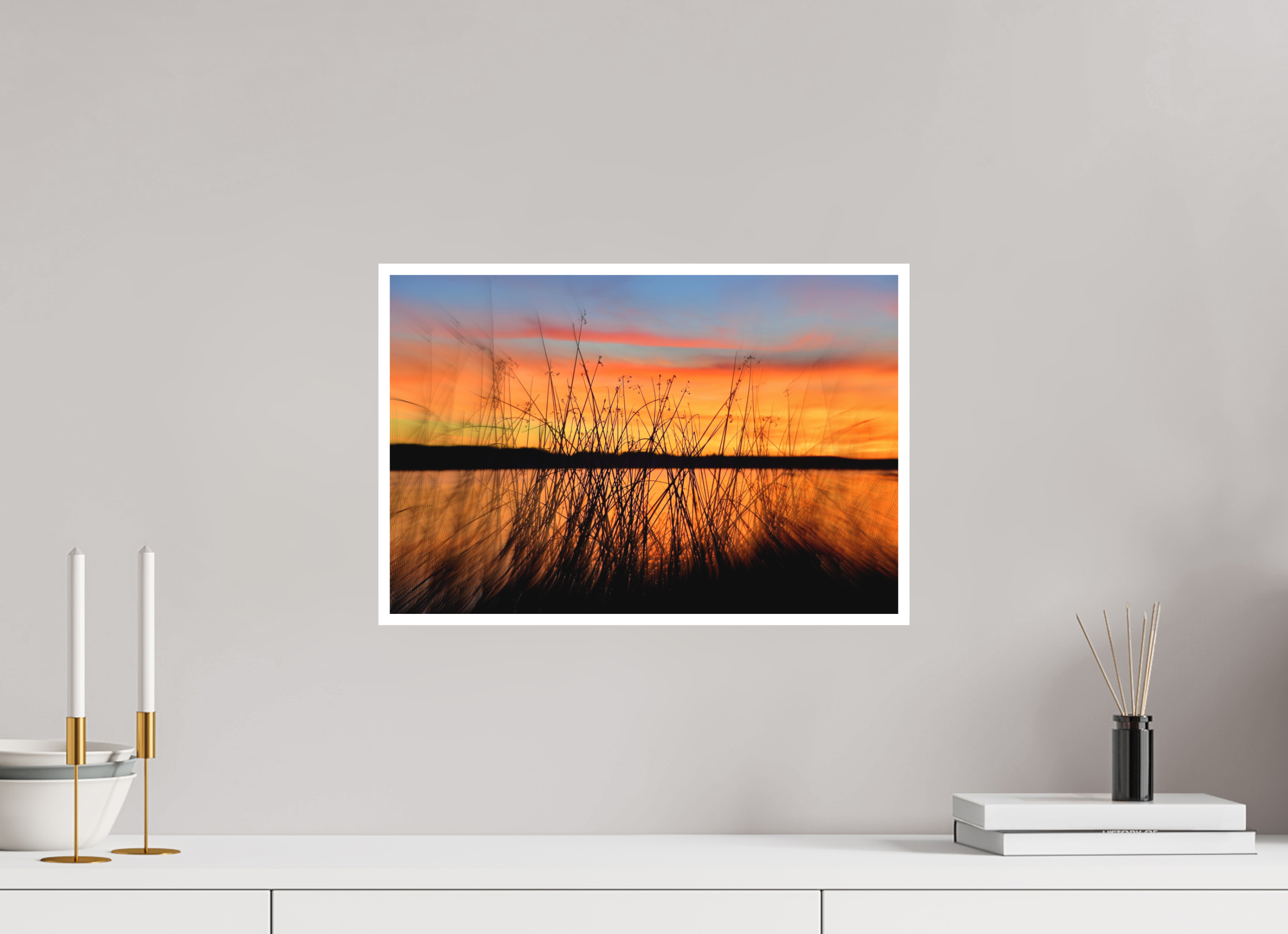 45 x 30 cm, Hahnemuhle Photo Rag 308gsm Gliclee Fine Art Paper SUNSET BEHIND BLACK REEDS
