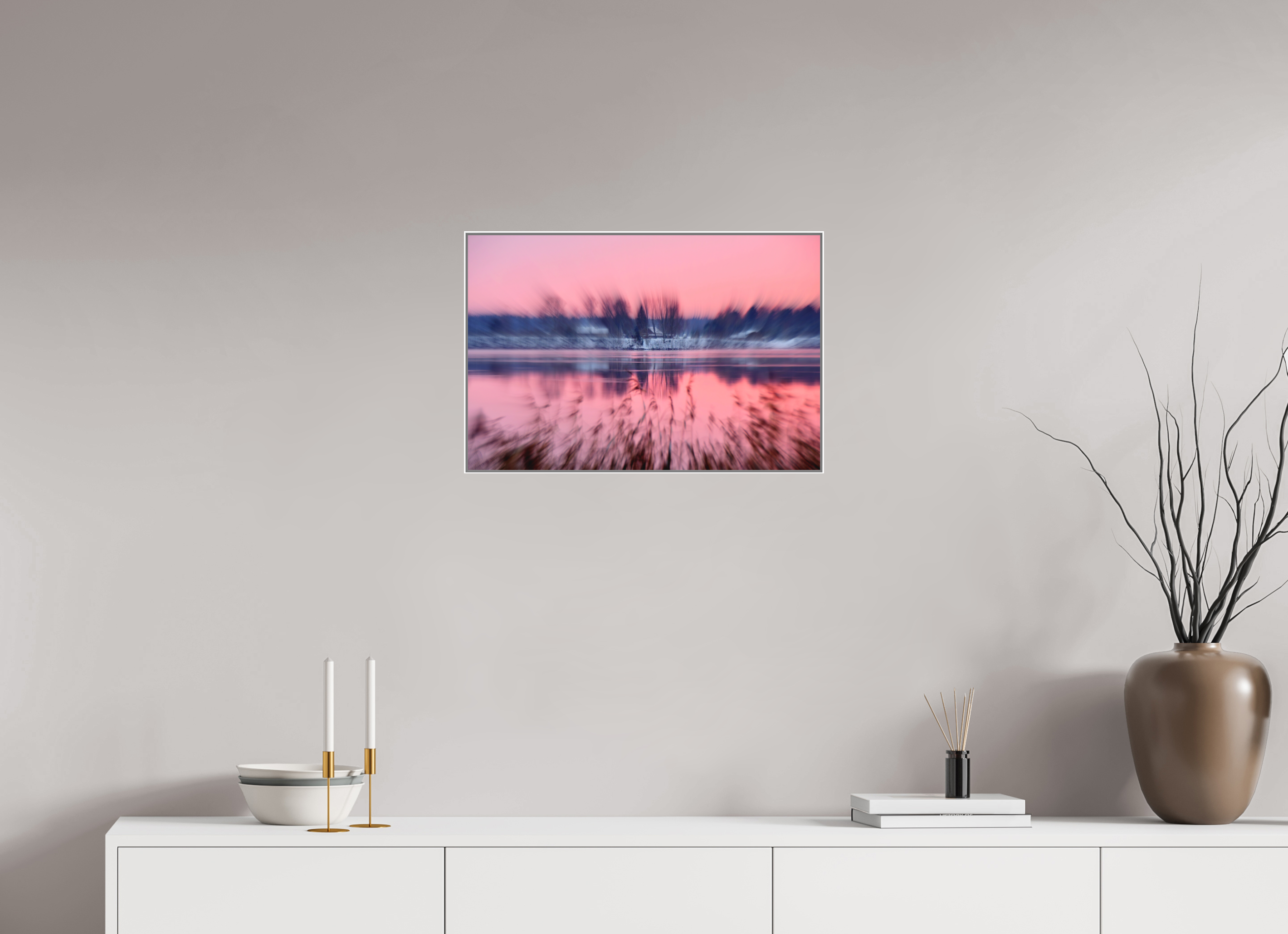60 x 40 cm, White_metal_frame_Dibond RIVERSIDE IN PINK
