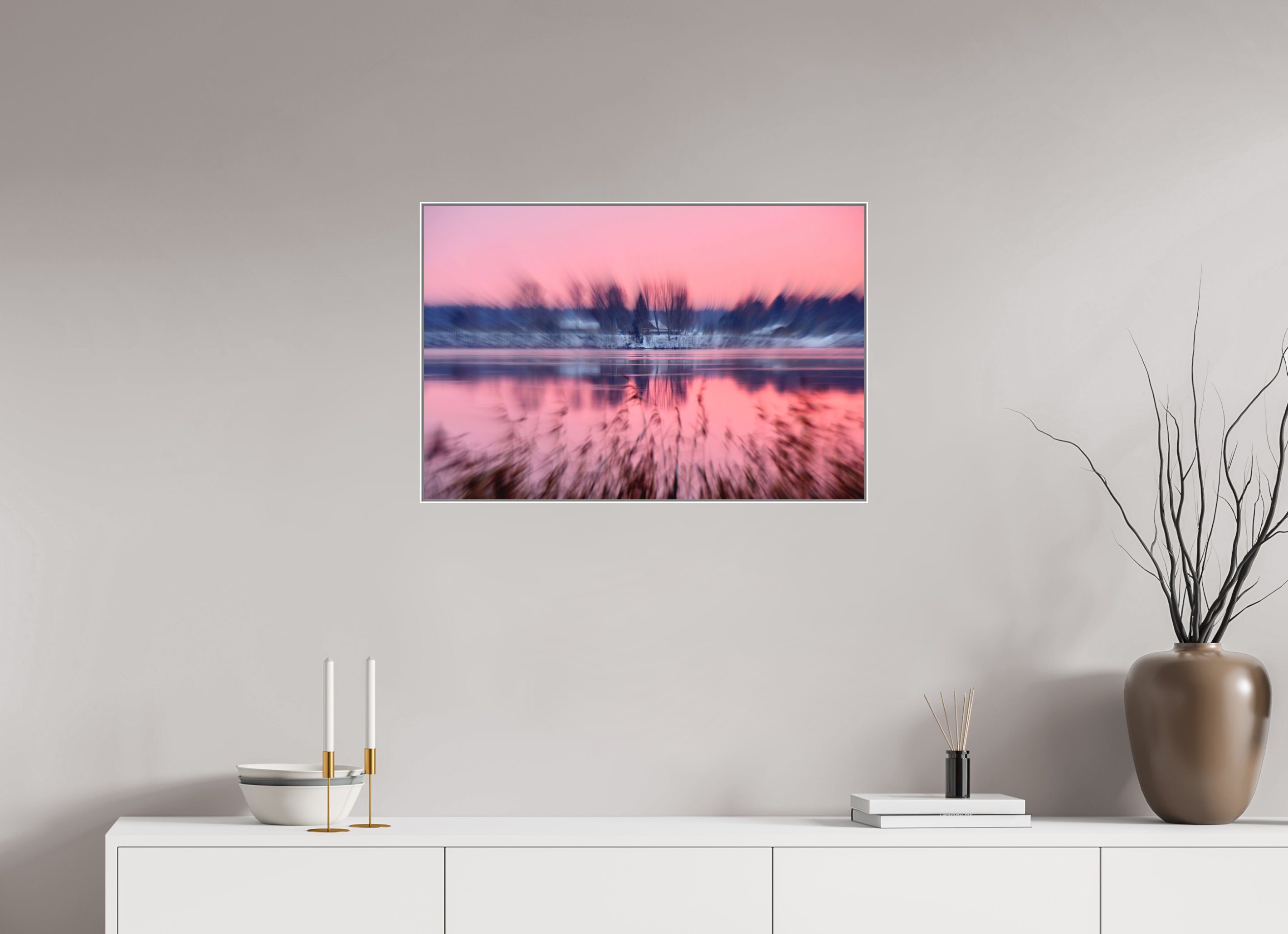 75 x 50 cm, White_metal_frame_Dibond RIVERSIDE IN PINK