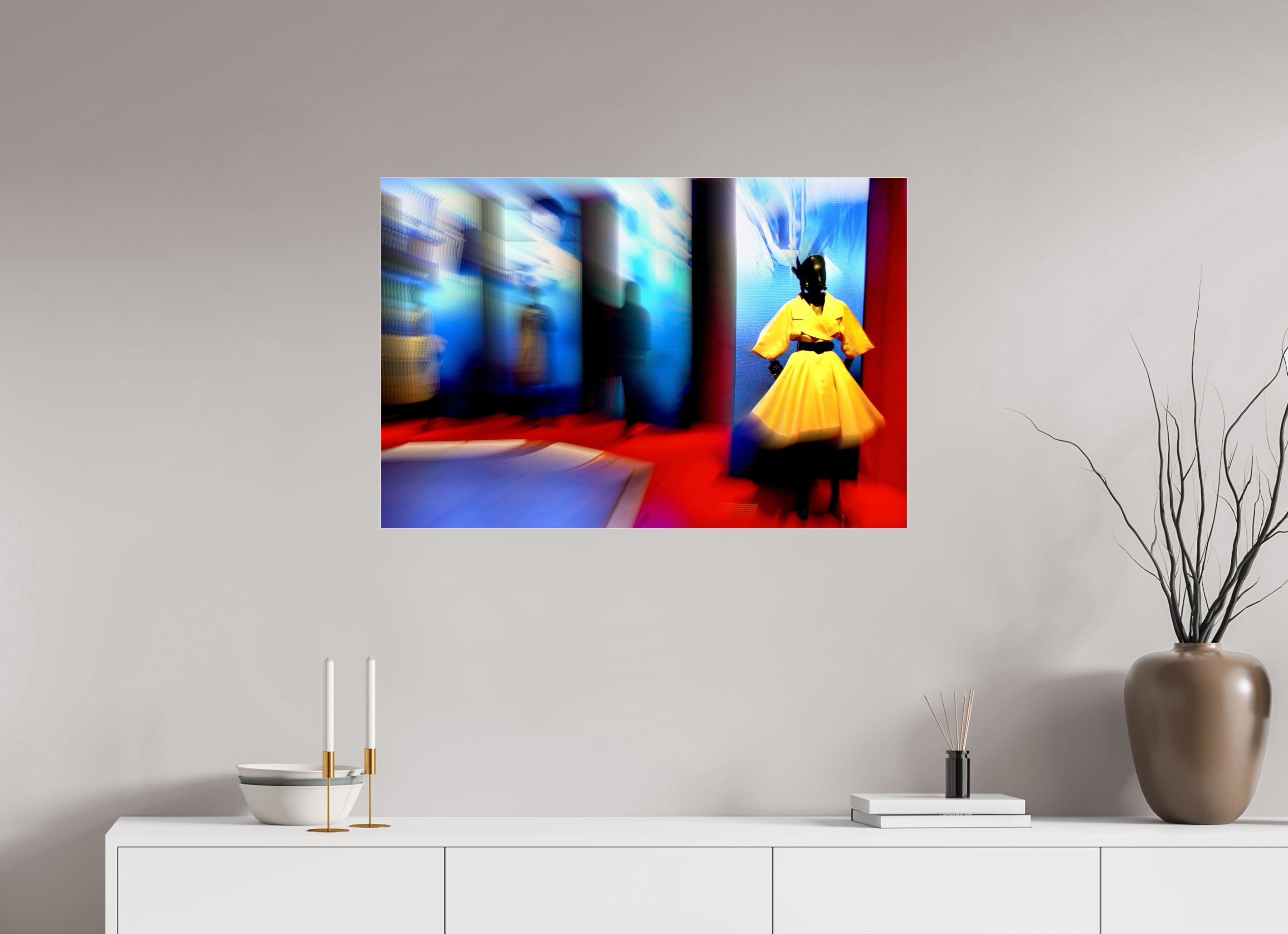 90 x 60 cm, Under Acrylic Glass Colour YELLOW DRESS