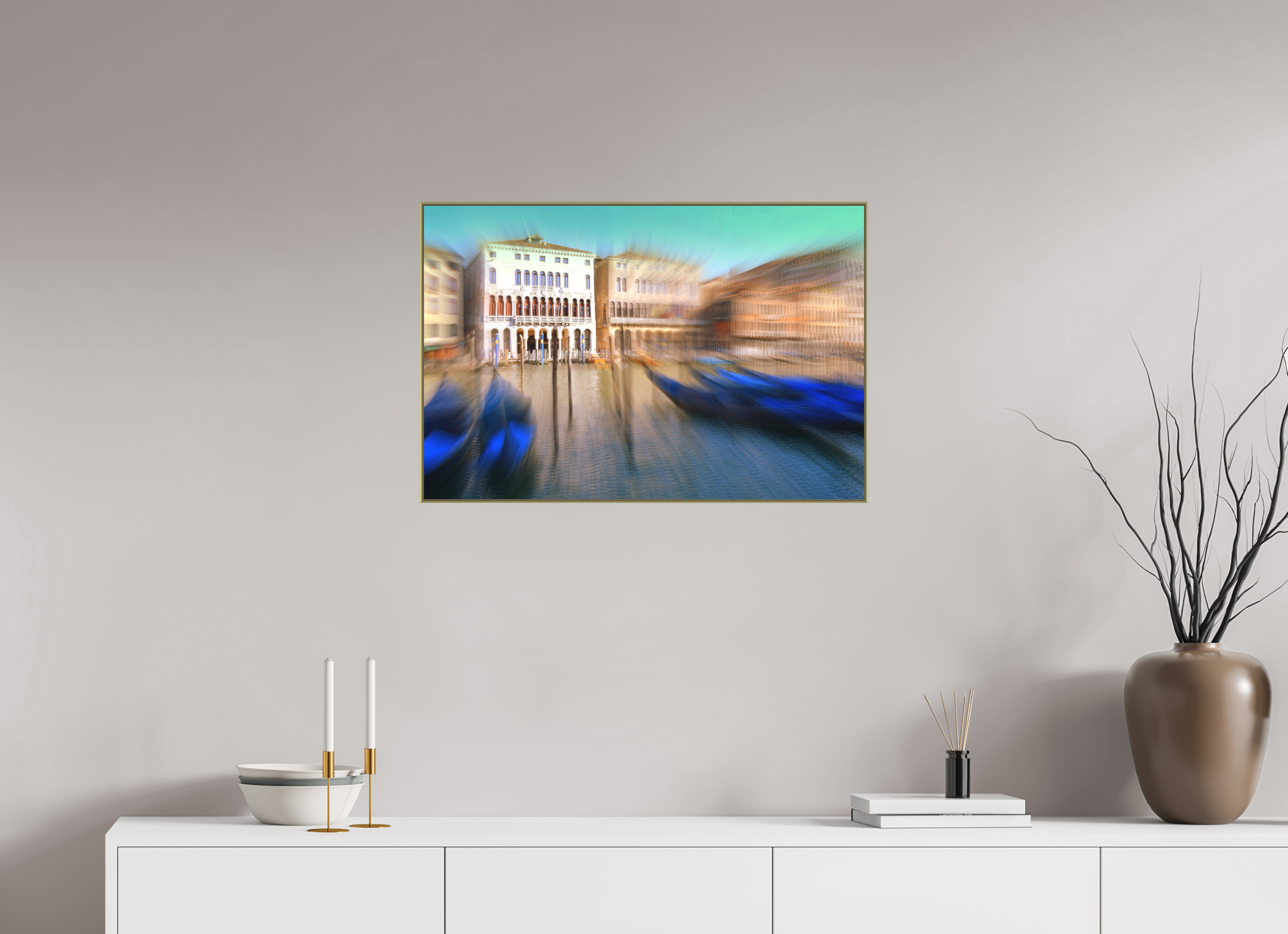 75 x 50 cm, Gold_metal_frame_Dibond BLUE GONDOLAS