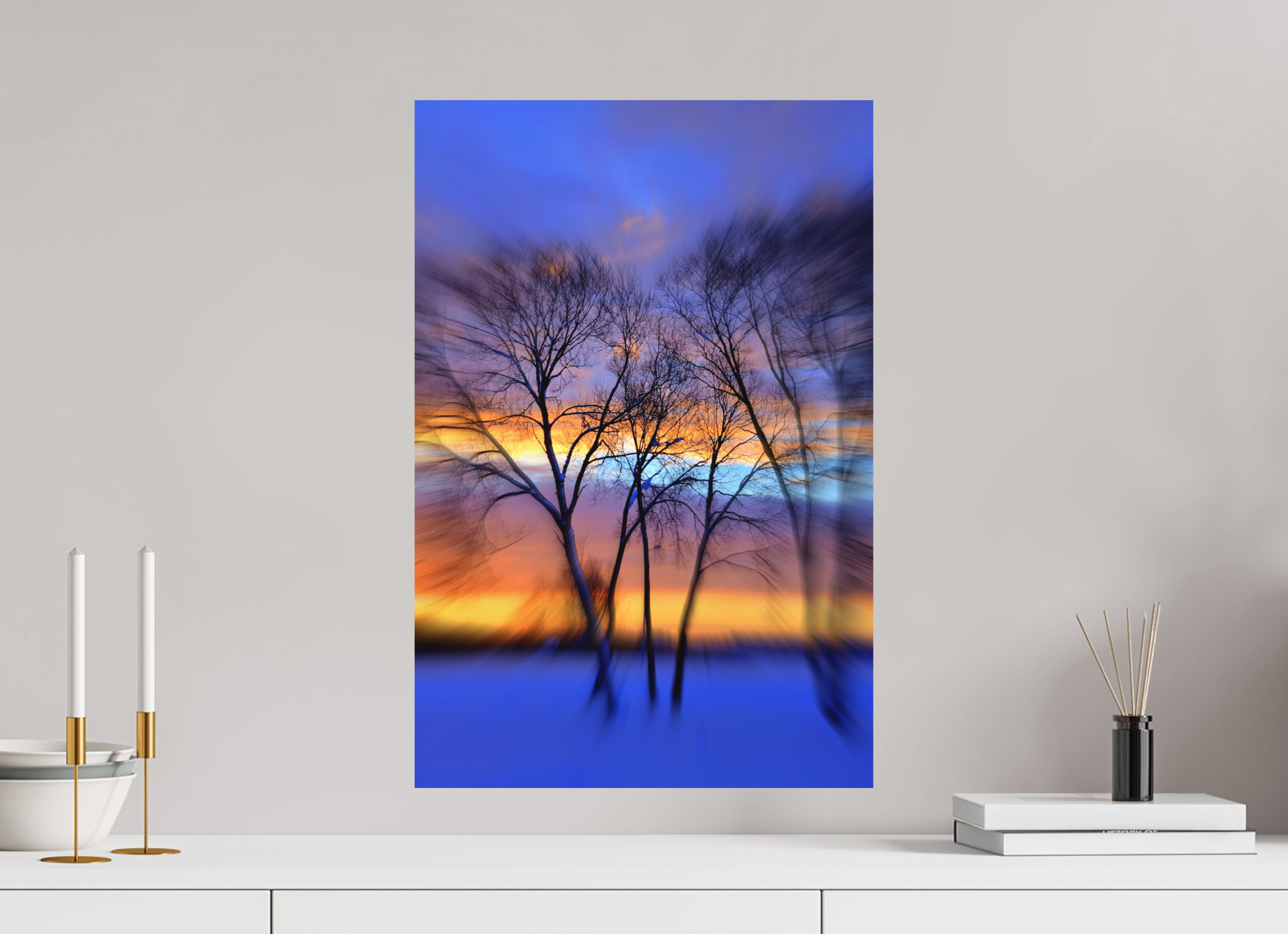 40 x 60 cm, Direct Print on Aluminium Dibond Colour TREES SILHOUETTES IN WINTER SUNSET