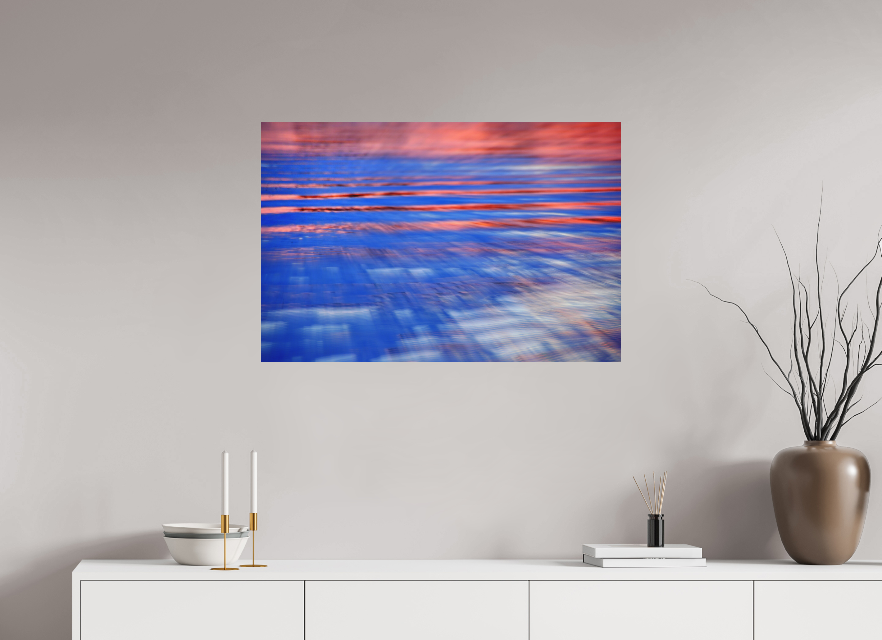 90 x 60 cm, Direct Print on Aluminium Dibond Colour PINK WATER STRIPES