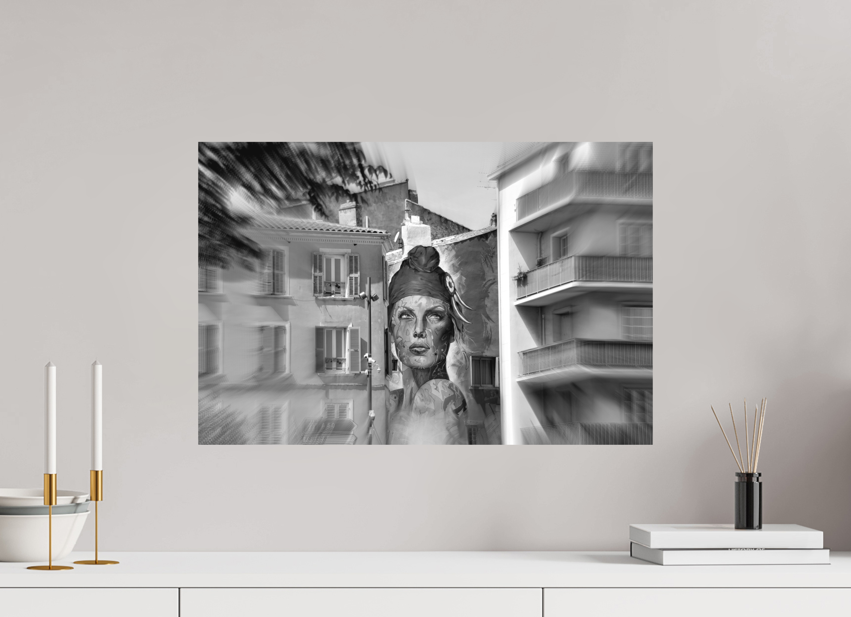 60 x 40 cm, Direct Print on Aluminium Dibond_Black_and_White FEMALE POWER BETWEEN BUILDINGS