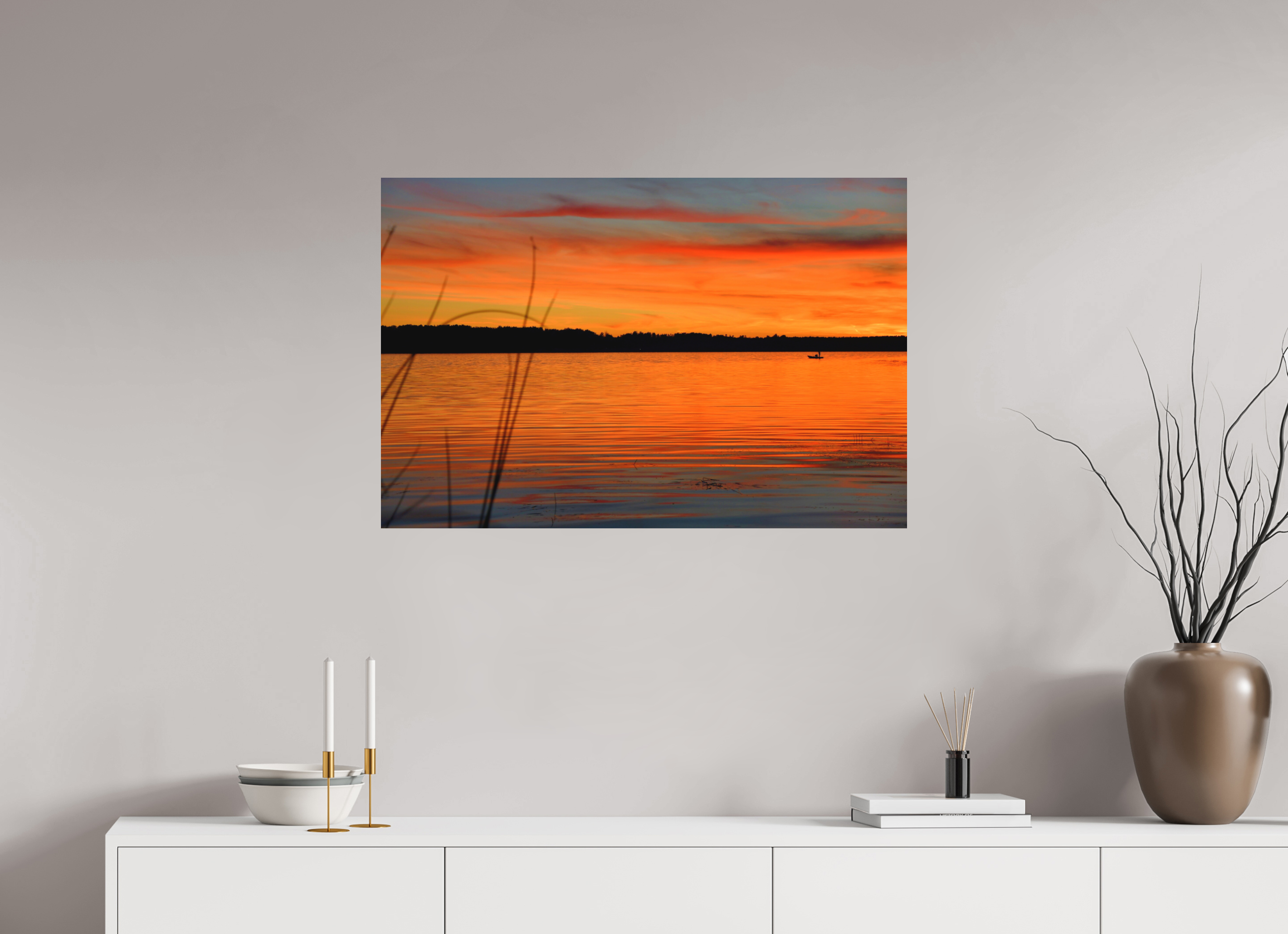 90 x 60 cm, Direct Print on Aluminium Dibond Colour AUTUMN RIVERSIDE SUNSET