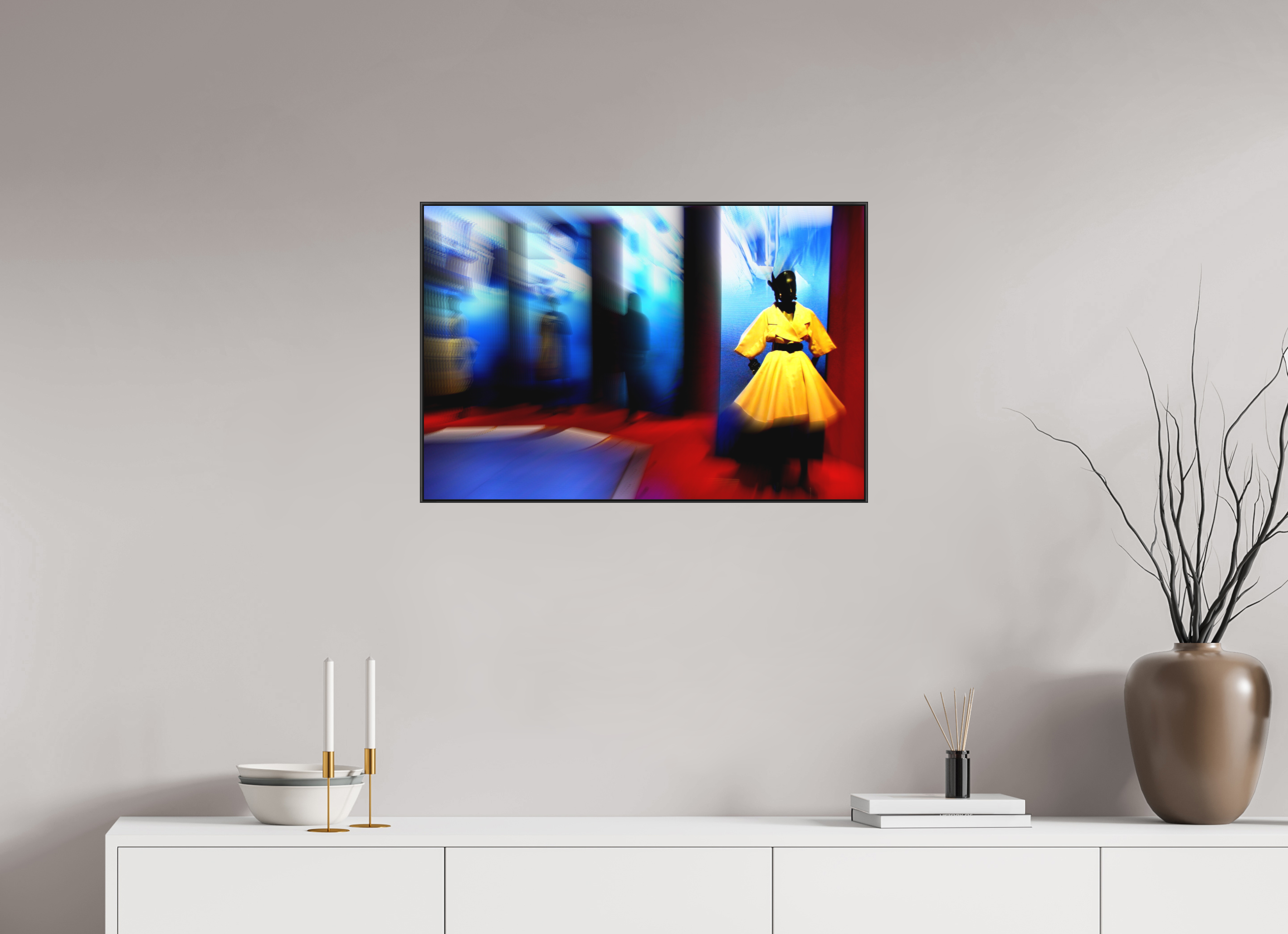 75 x 50 cm, Black_metal_frame_Dibond YELLOW DRESS