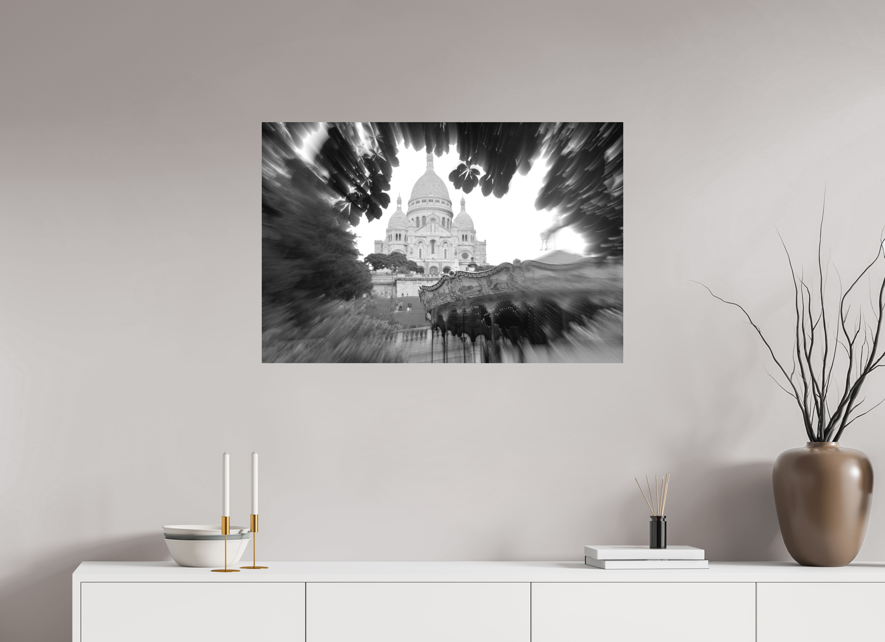 90 x 60 cm, Direct Print on Aluminium Dibond_Black_and_White BASILICA OF MONTMARTRE
