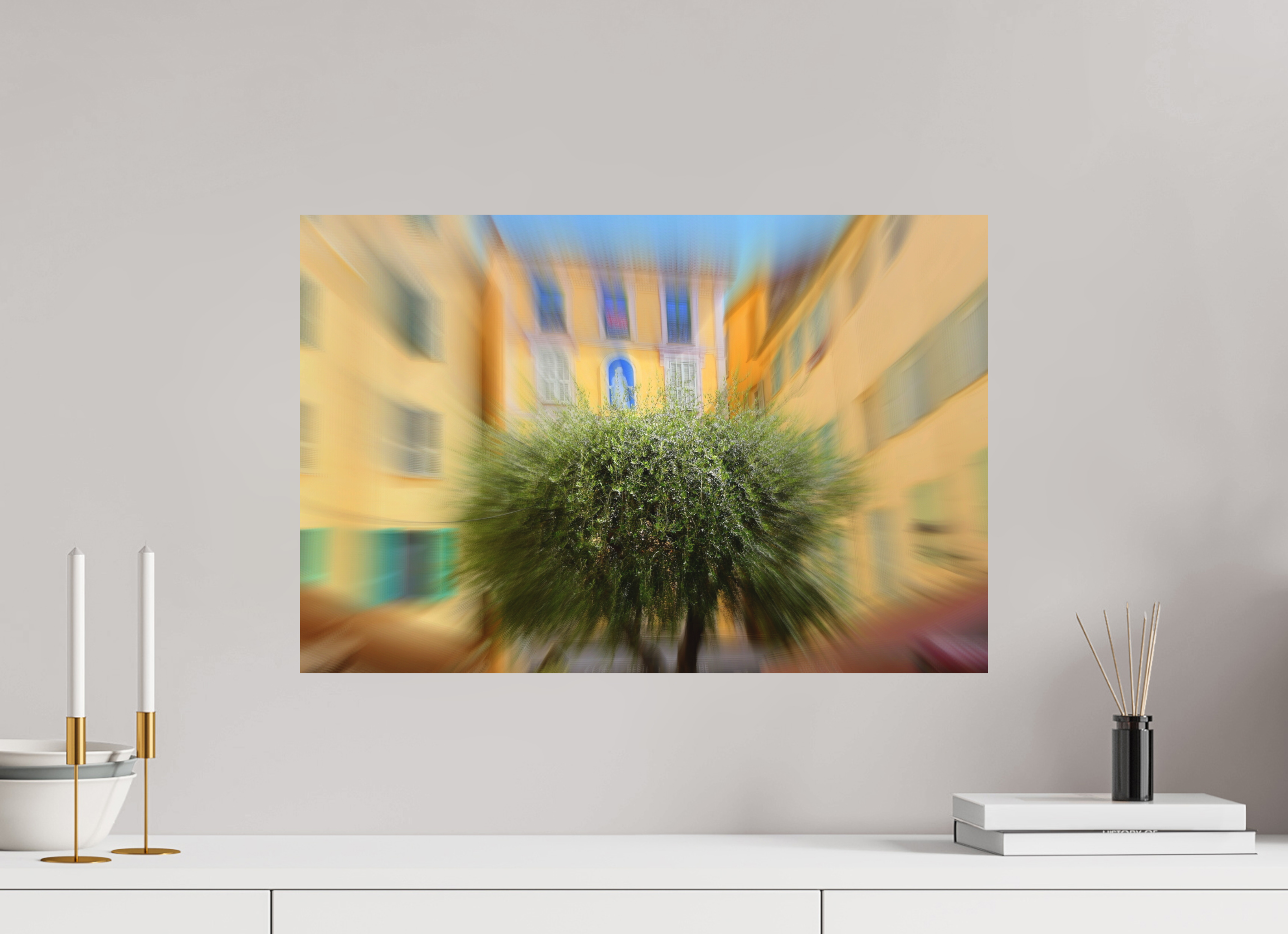 60 x 40 cm, Direct Print on Aluminium Dibond Colour OLIVE TREE IN THE EMBRACE OF THE HOUSES