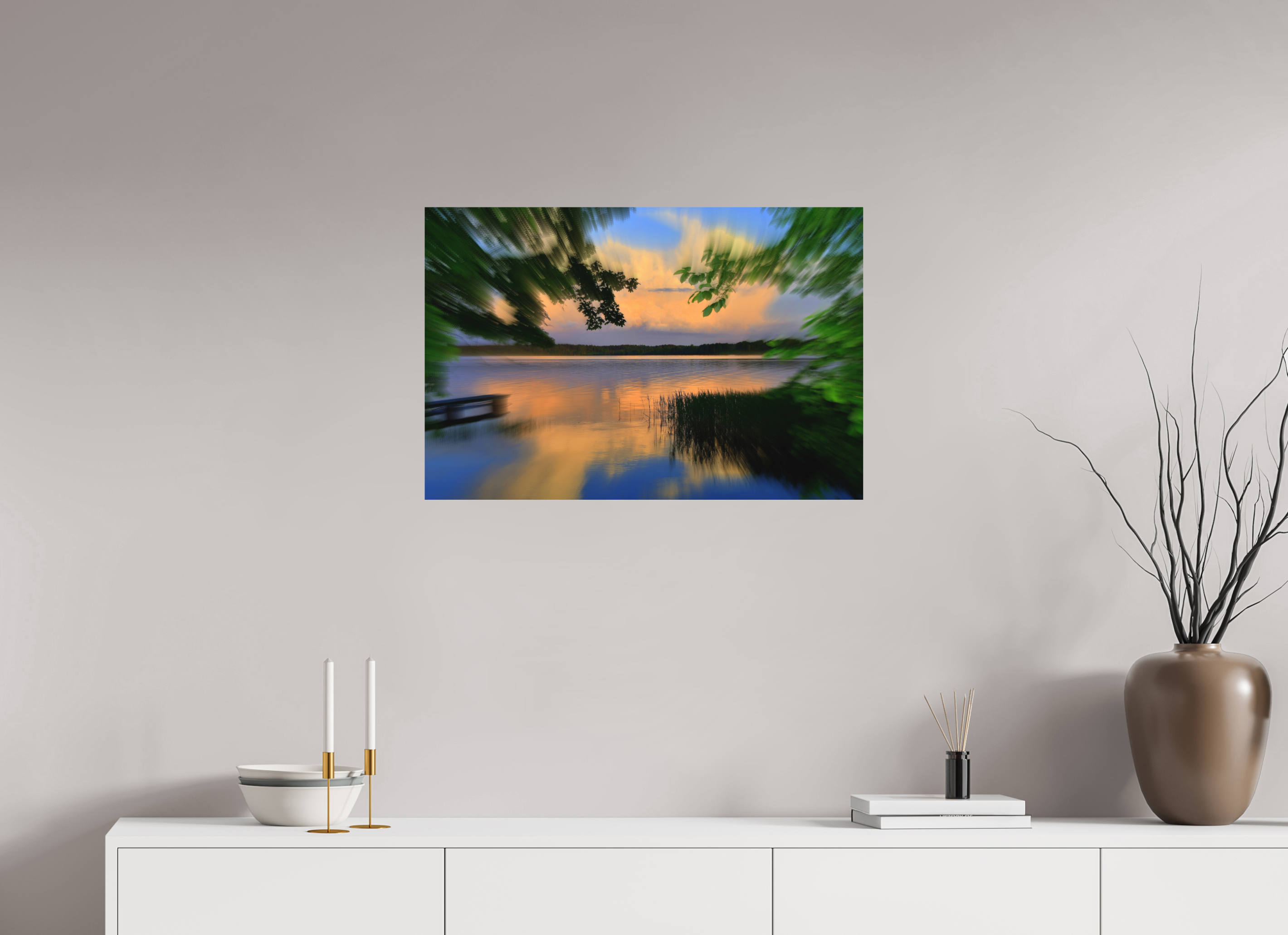 75 x 50 cm, Direct Print on Aluminium Dibond Colour SUMMER RIVERSIDE SUNSET