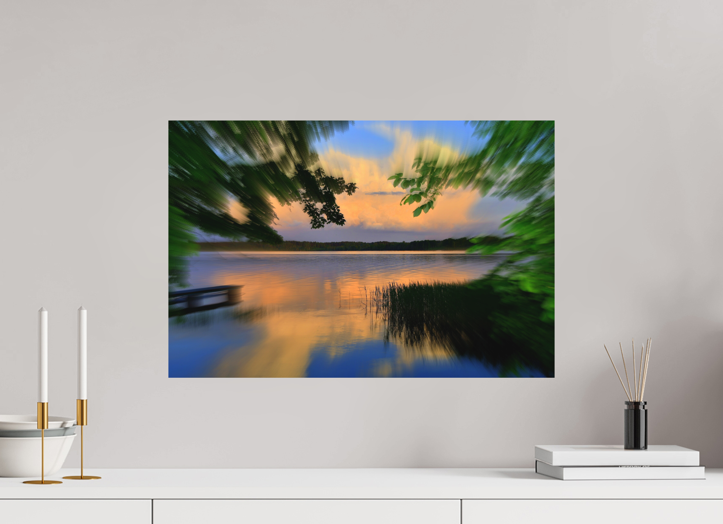 60 x 40 cm, Direct Print on Aluminium Dibond Colour SUMMER RIVERSIDE SUNSET