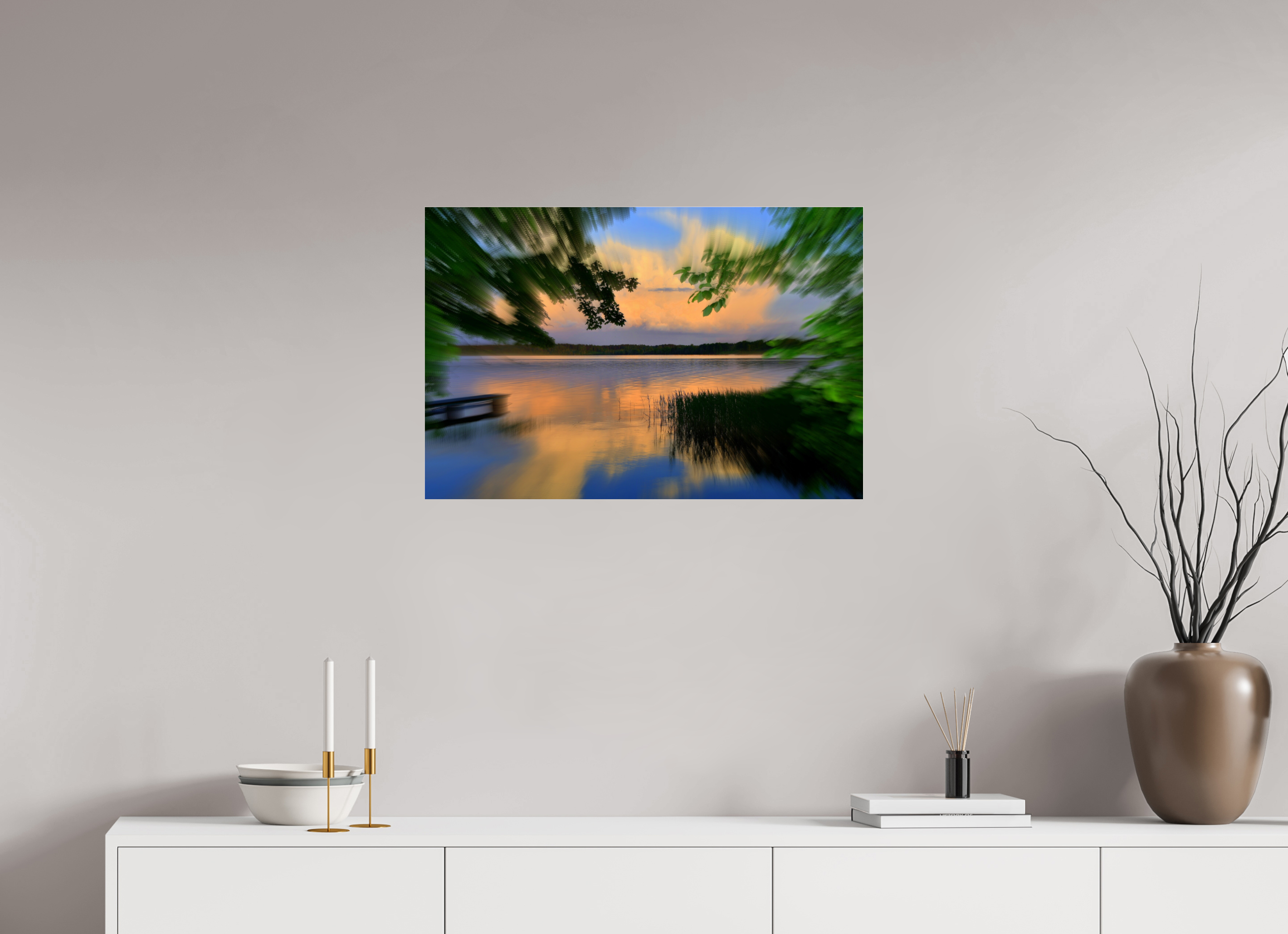 75 x 50 cm, Under Acrylic Glass Colour SUMMER RIVERSIDE SUNSET