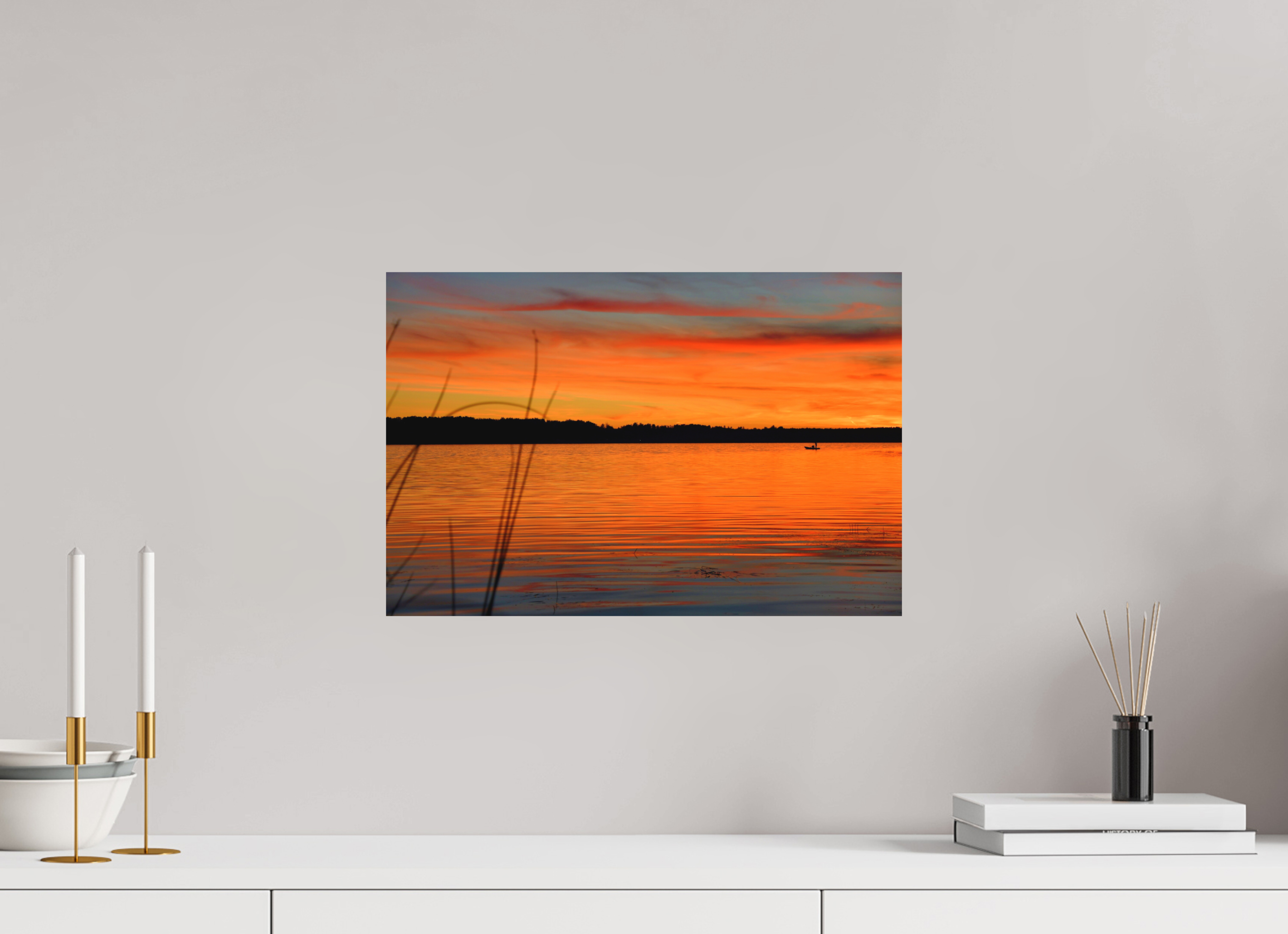 45 x 30 cm, Direct Print on Aluminium Dibond Colour AUTUMN RIVERSIDE SUNSET