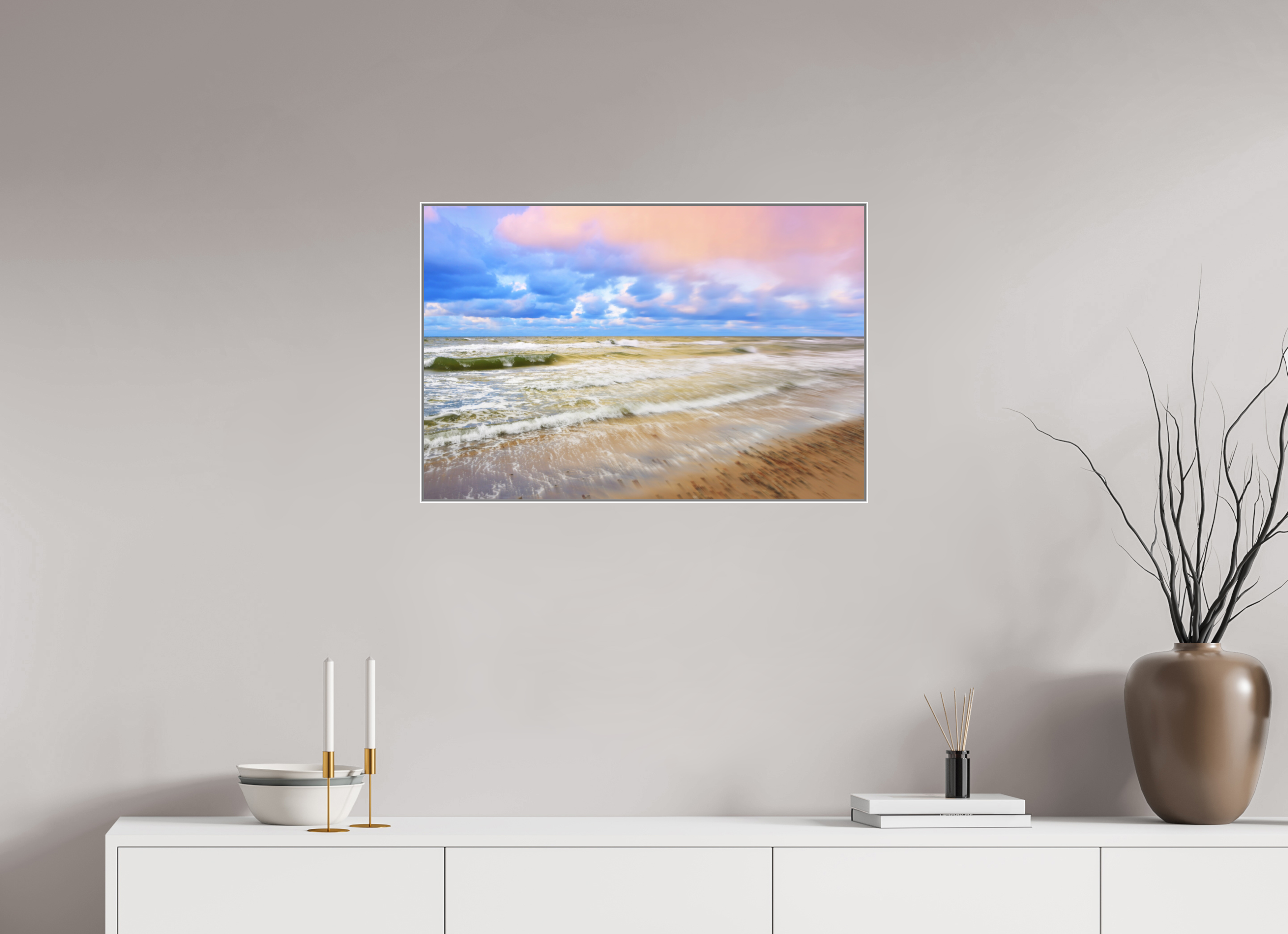 75 x 50 cm, White_metal_frame_Dibond TOUCH OF PINK