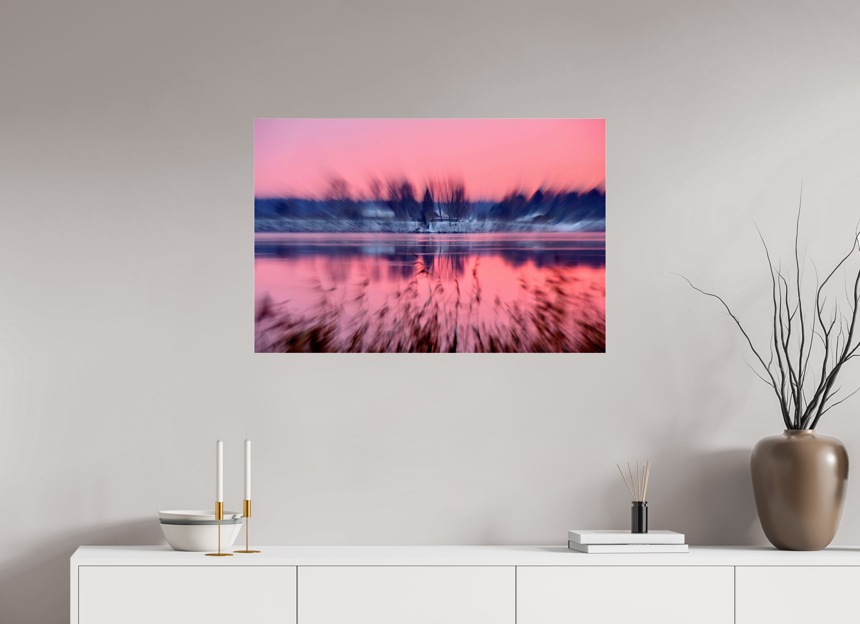 90 x 60 cm, Under Acrylic Glass Colour RIVERSIDE IN PINK