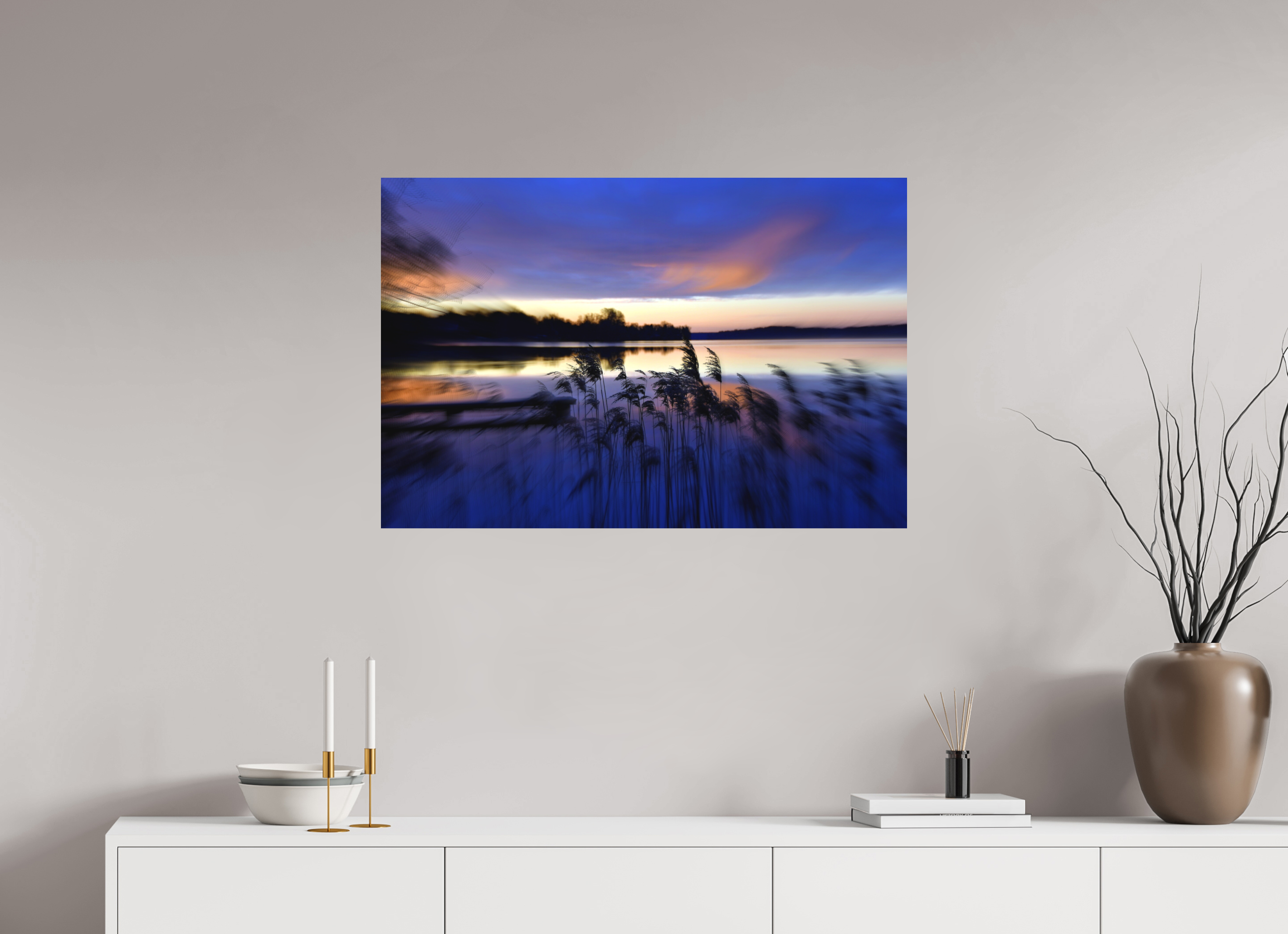 90 x 60 cm, Direct Print on Aluminium Dibond Colour RIVER AWAKING IN THE MORNING