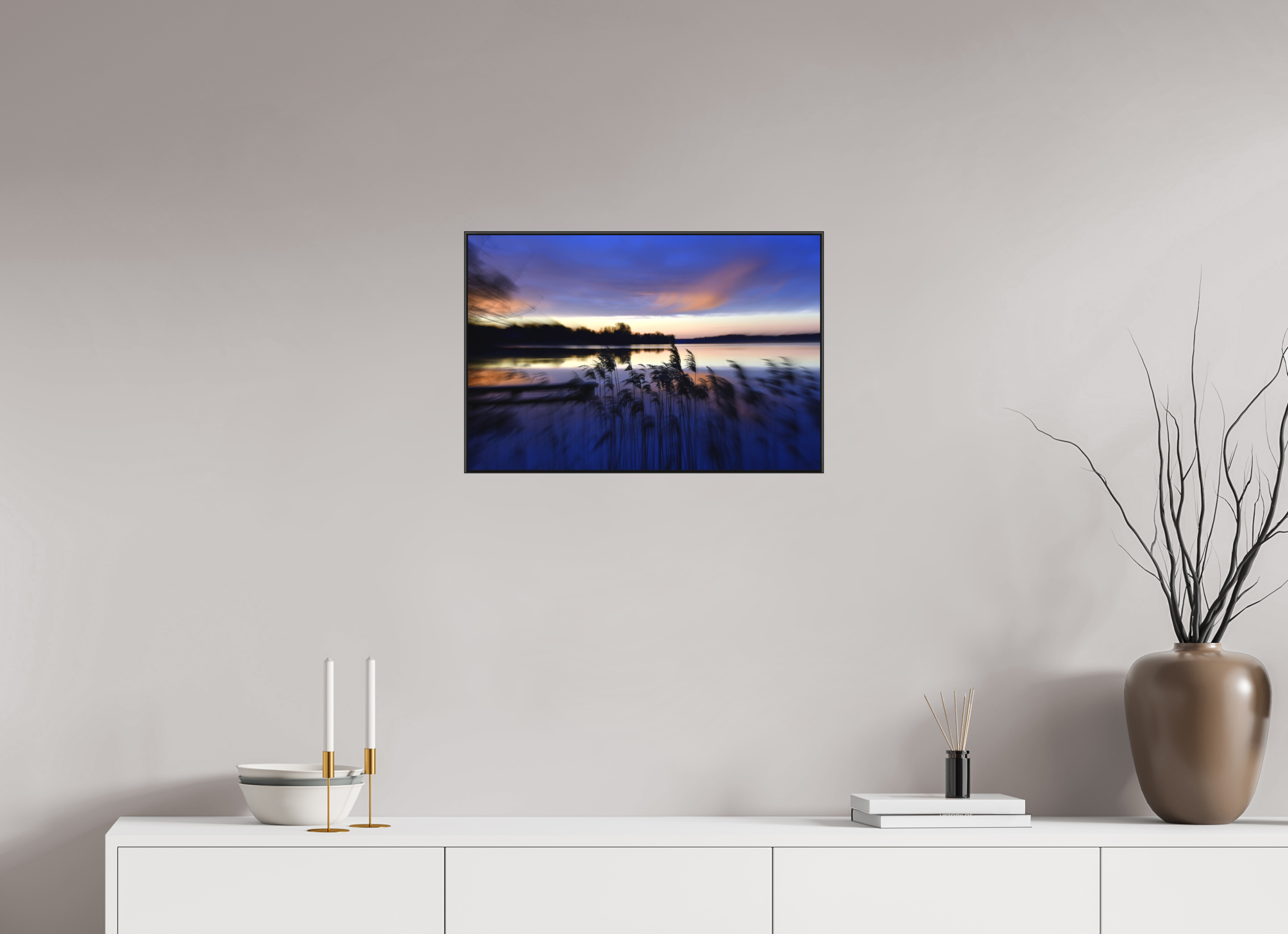 60 x 40 cm, Black_metal_frame_Dibond RIVER AWAKING IN THE MORNING