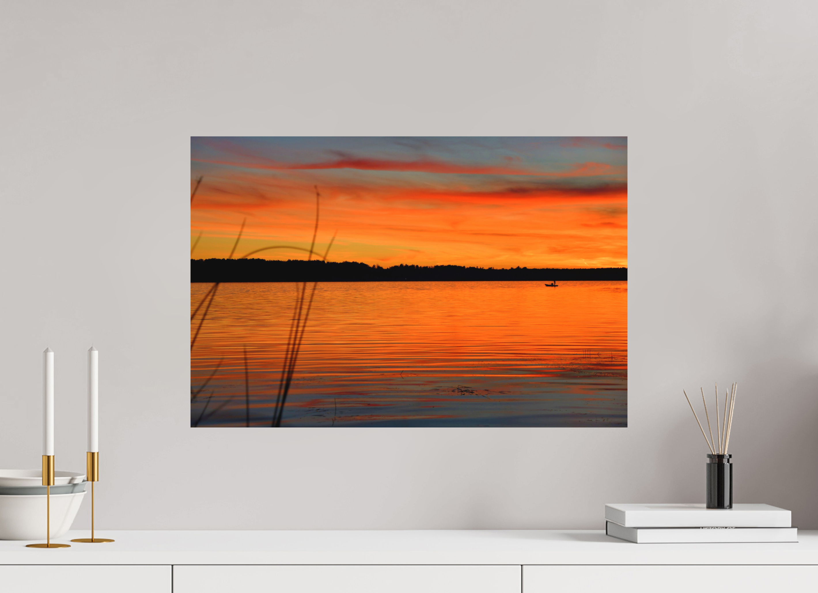 60 x 40 cm, Direct Print on Aluminium Dibond Colour AUTUMN RIVERSIDE SUNSET