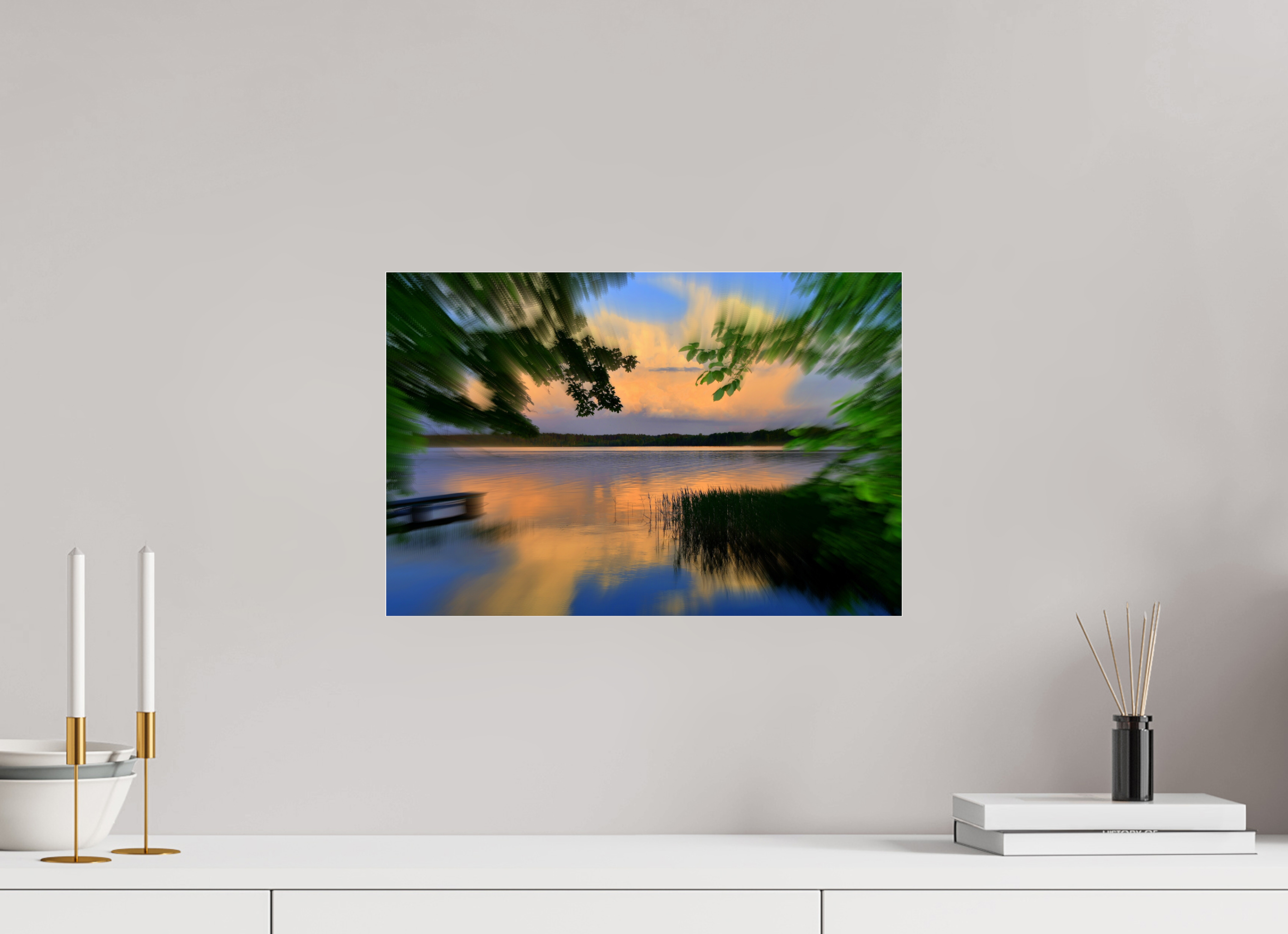 45 x 30 cm, Under Acrylic Glass Colour SUMMER RIVERSIDE SUNSET