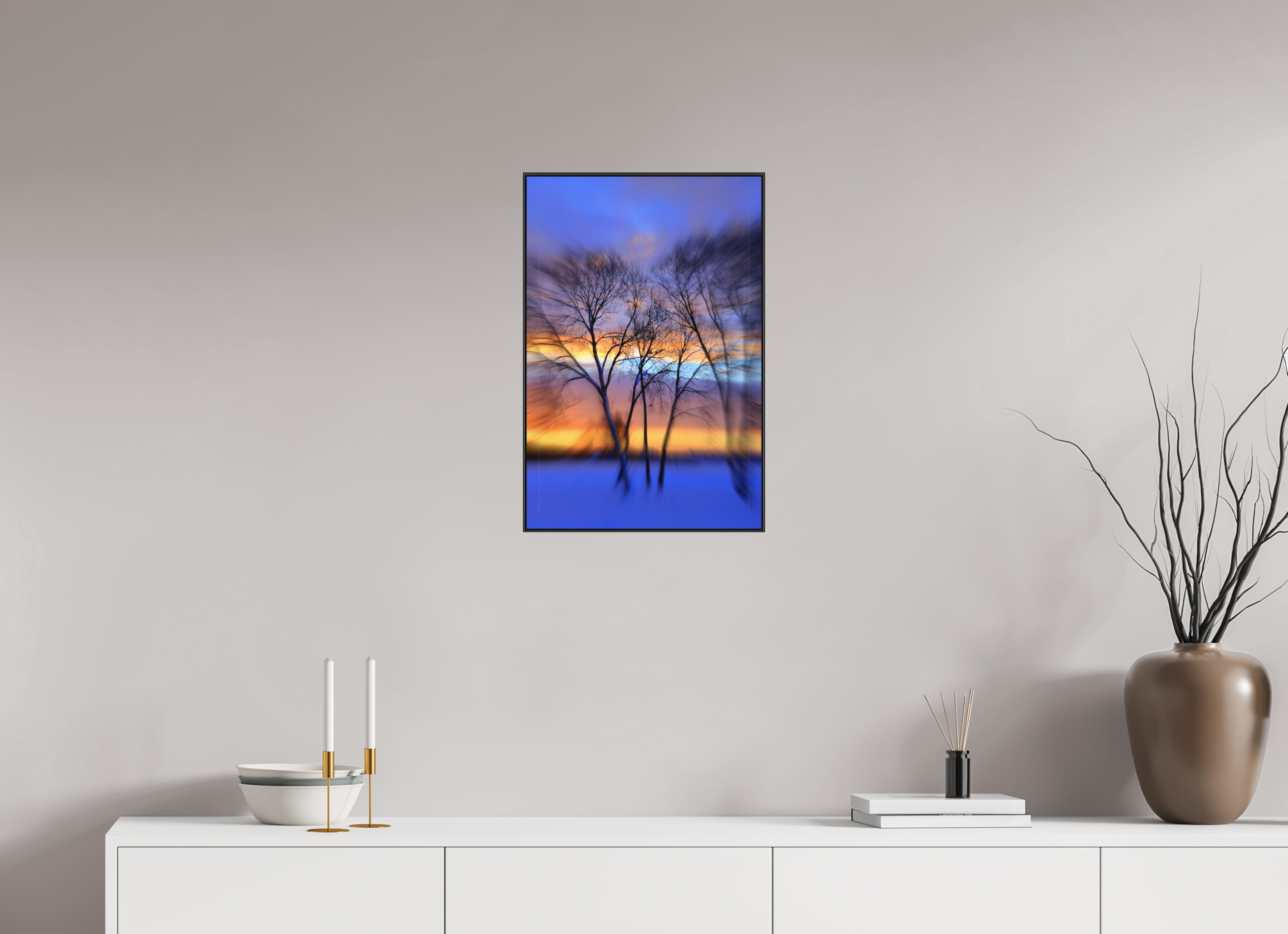 40 x 60 cm, Black_metal_frame_Dibond TREES SILHOUETTES IN WINTER SUNSET
