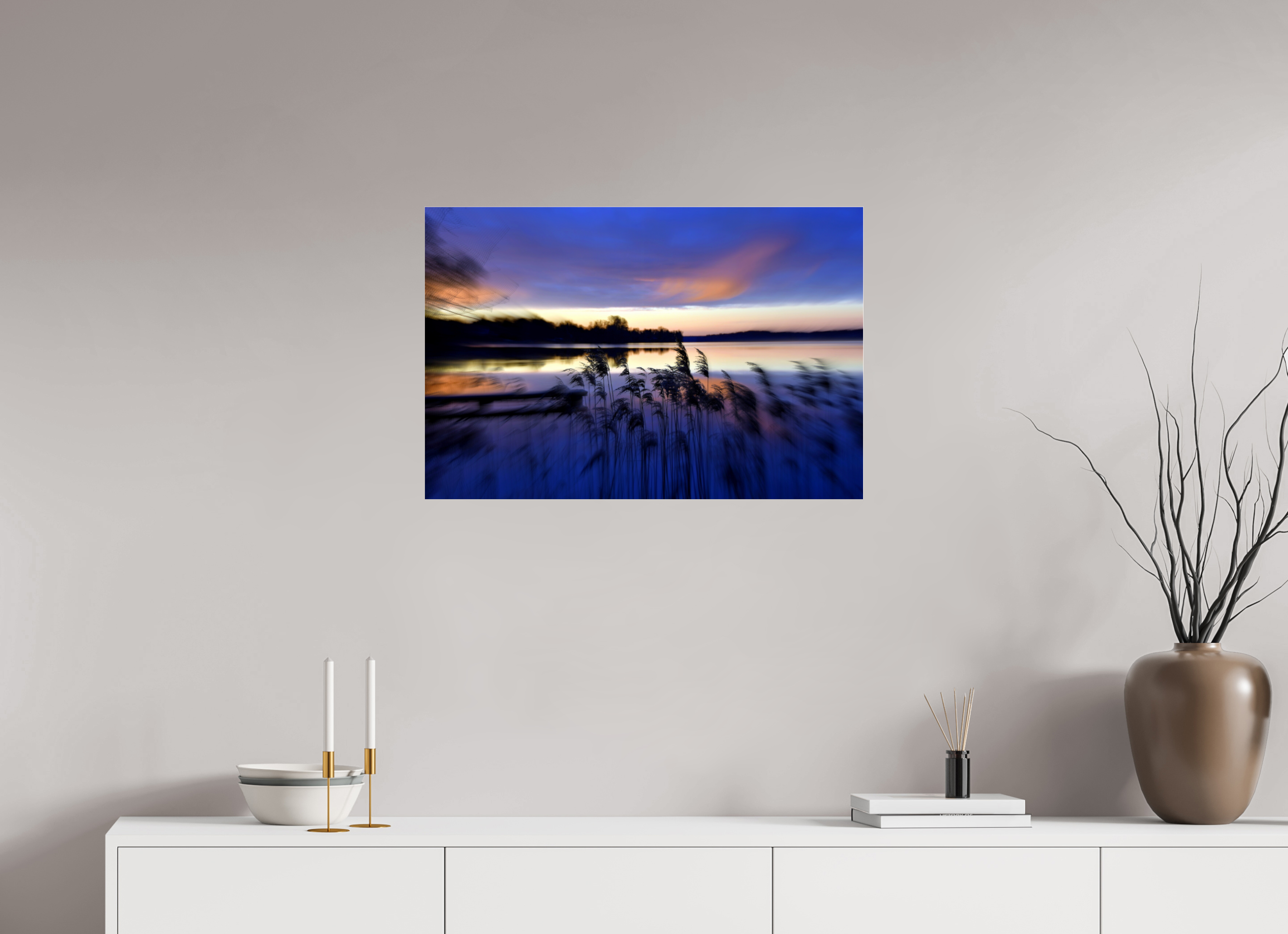 75 x 50 cm, Under Acrylic Glass Colour RIVER AWAKING IN THE MORNING