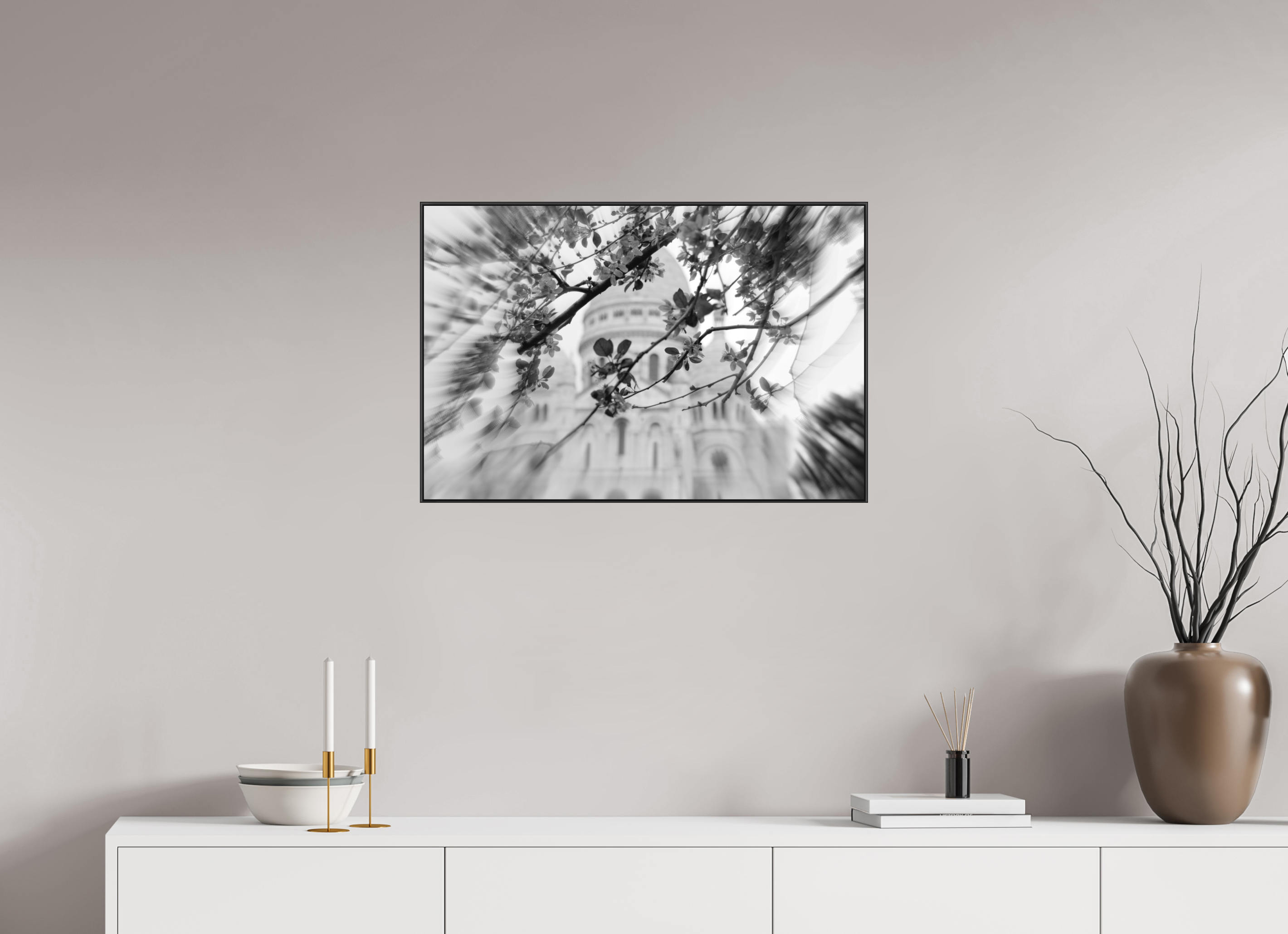 75 x 50 cm, Black_metal_frame_Dibond BLOOMING SACRE COEUR