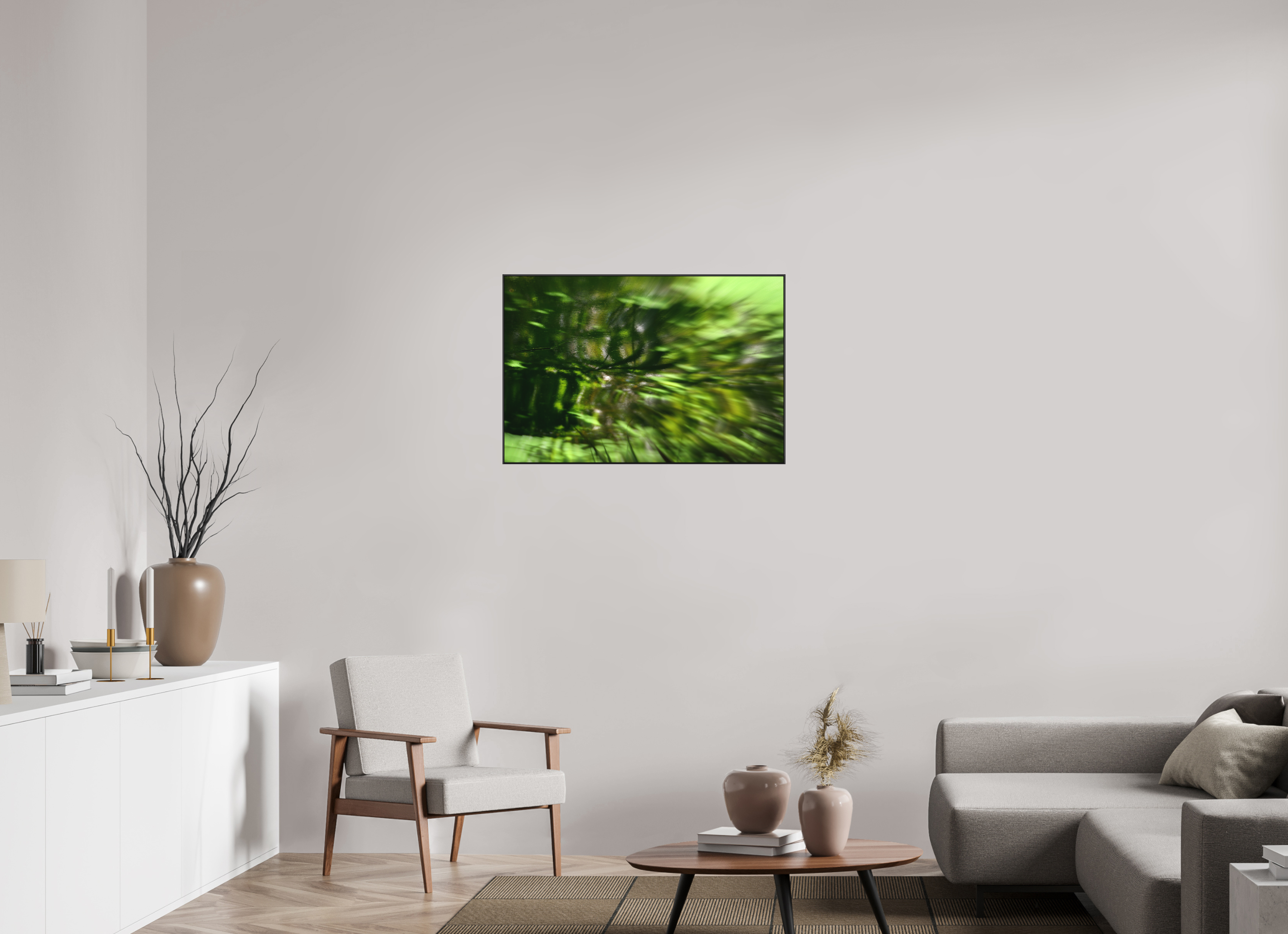 90 x 60 cm, Black_metal_frame_Dibond GREEN MOOD