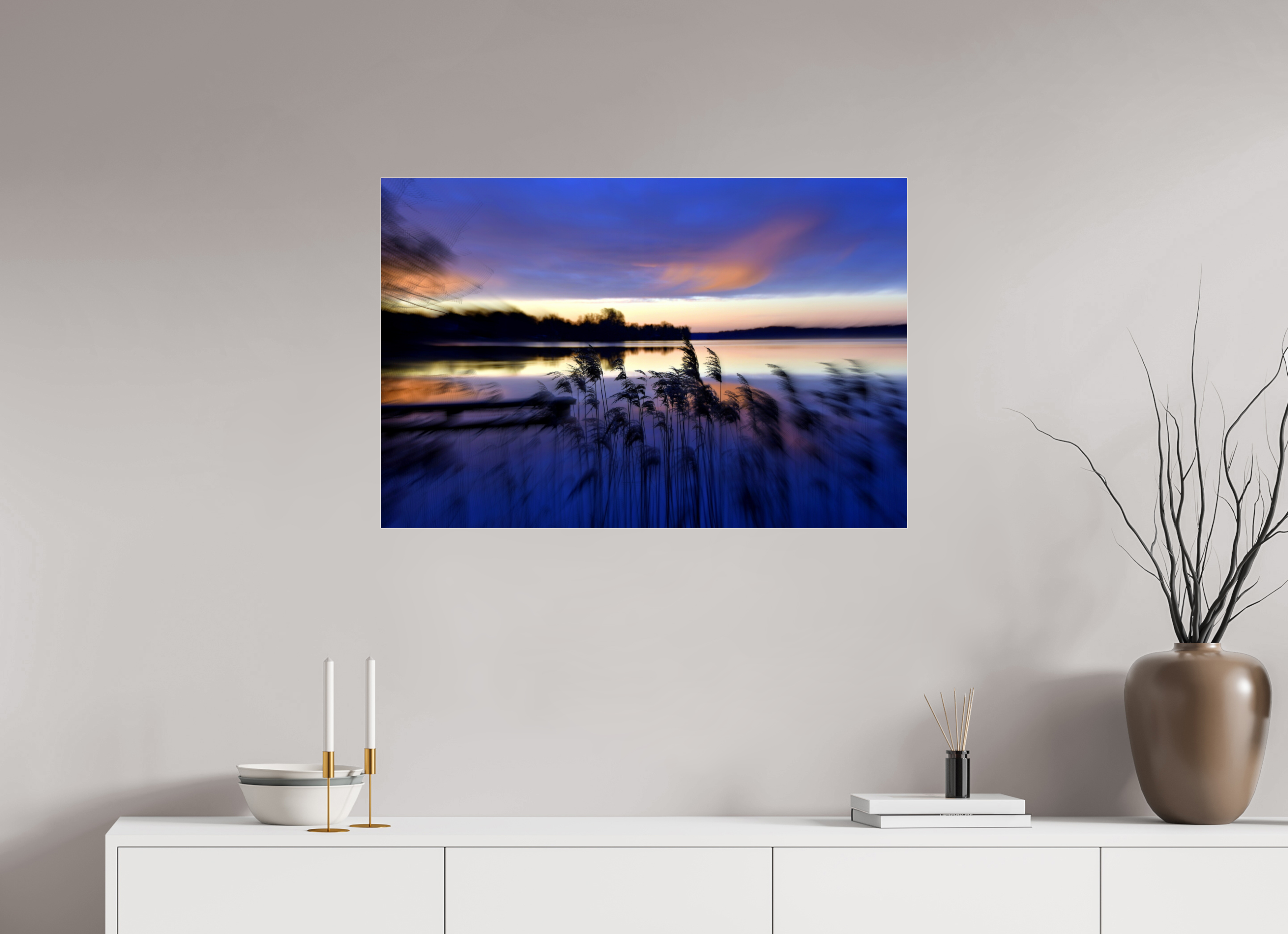 90 x 60 cm, Under Acrylic Glass Colour RIVER AWAKING IN THE MORNING
