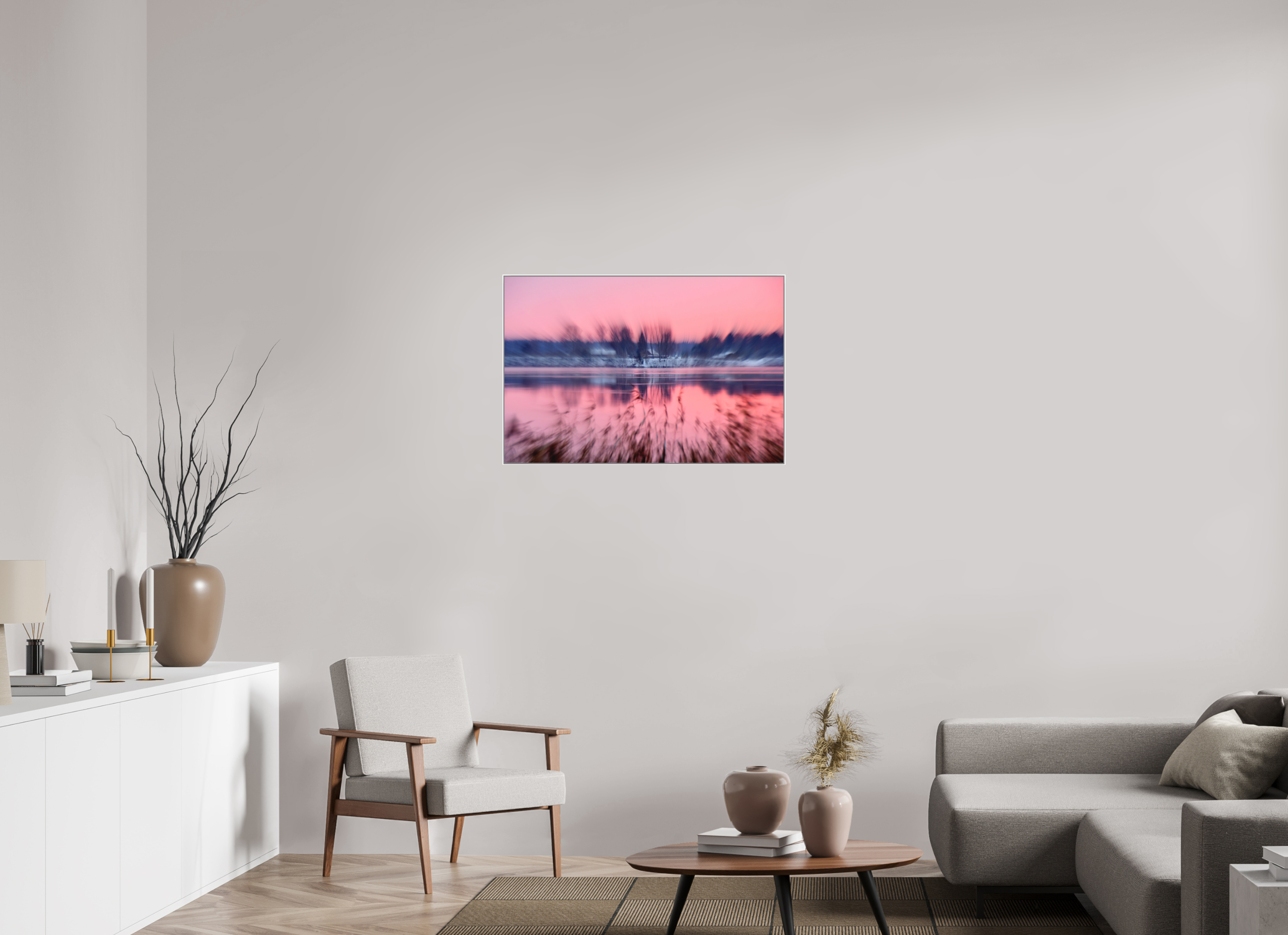 90 x 60 cm, White_metal_frame_Dibond RIVERSIDE IN PINK