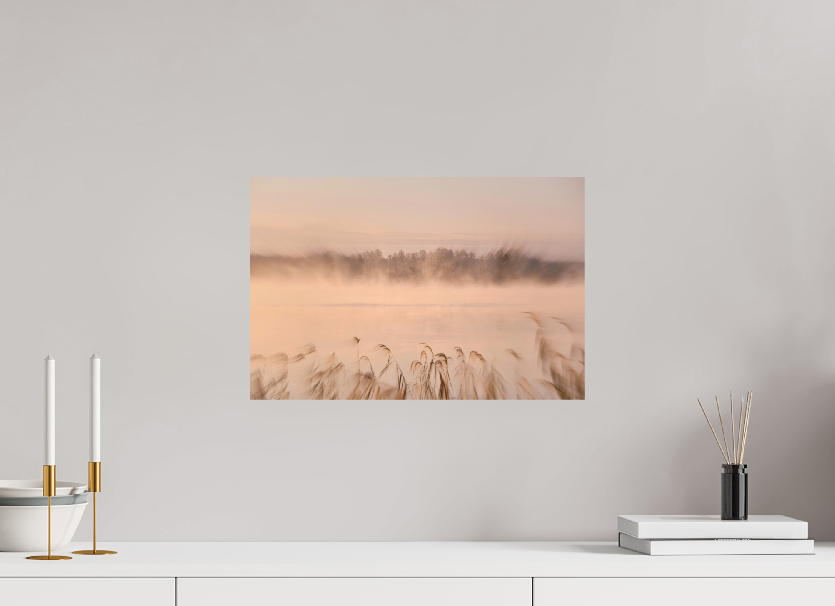 45 x 30 cm, Direct Print on Aluminium Dibond Colour MISTY RIVERSIDE MORNING