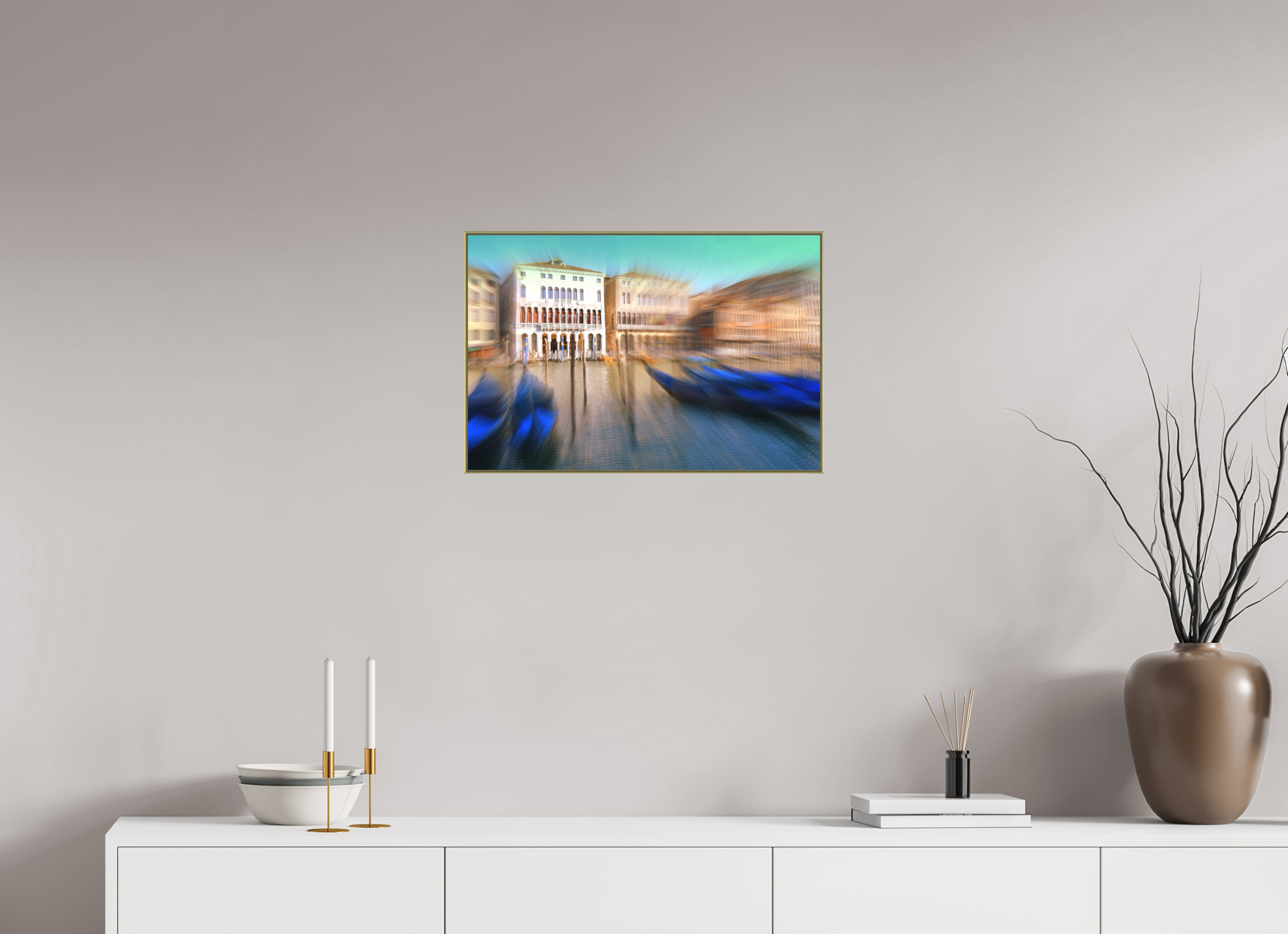 60 x 40 cm, Gold_metal_frame_Dibond BLUE GONDOLAS
