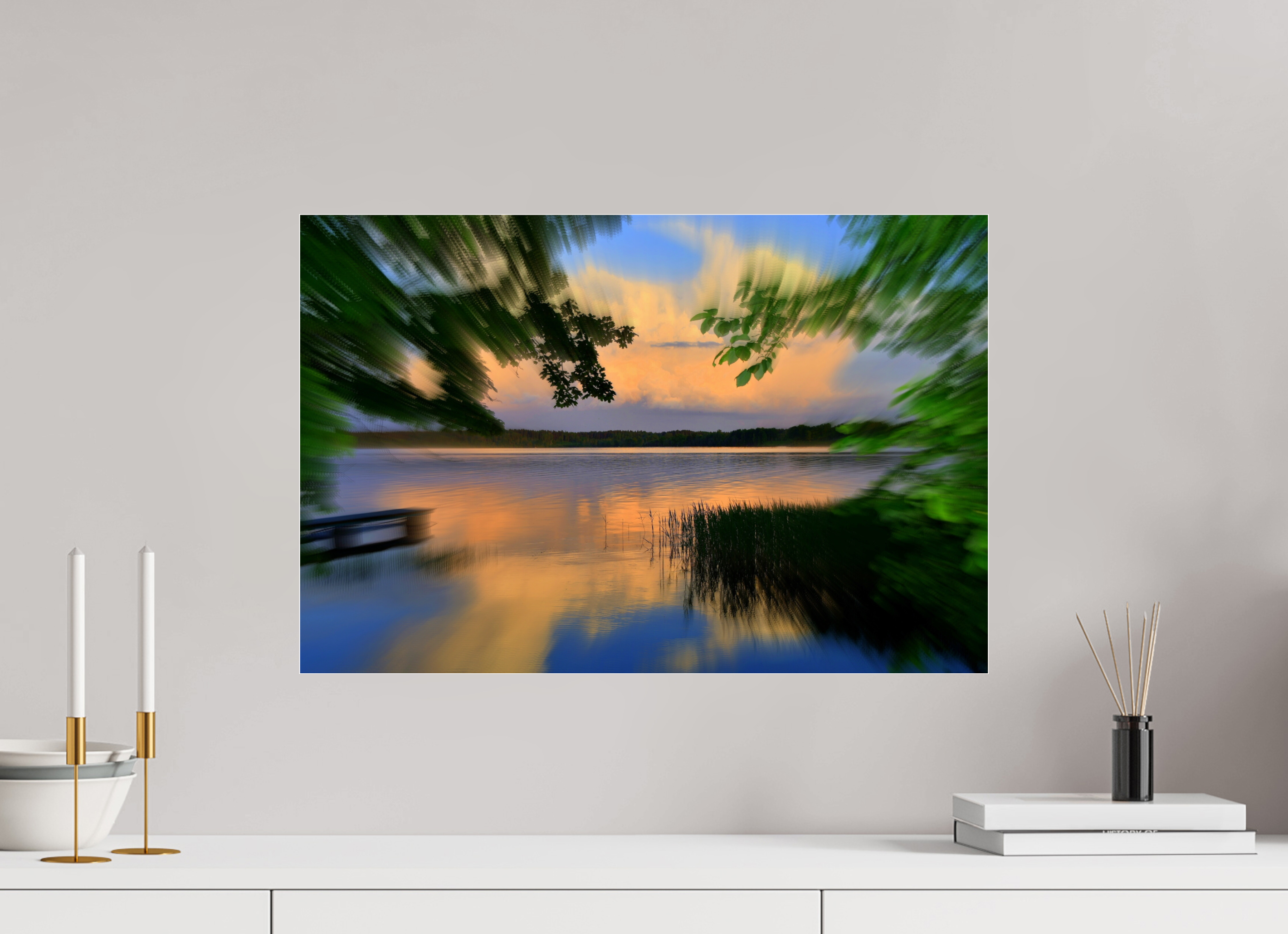 60 x 40 cm, Under Acrylic Glass Colour SUMMER RIVERSIDE SUNSET