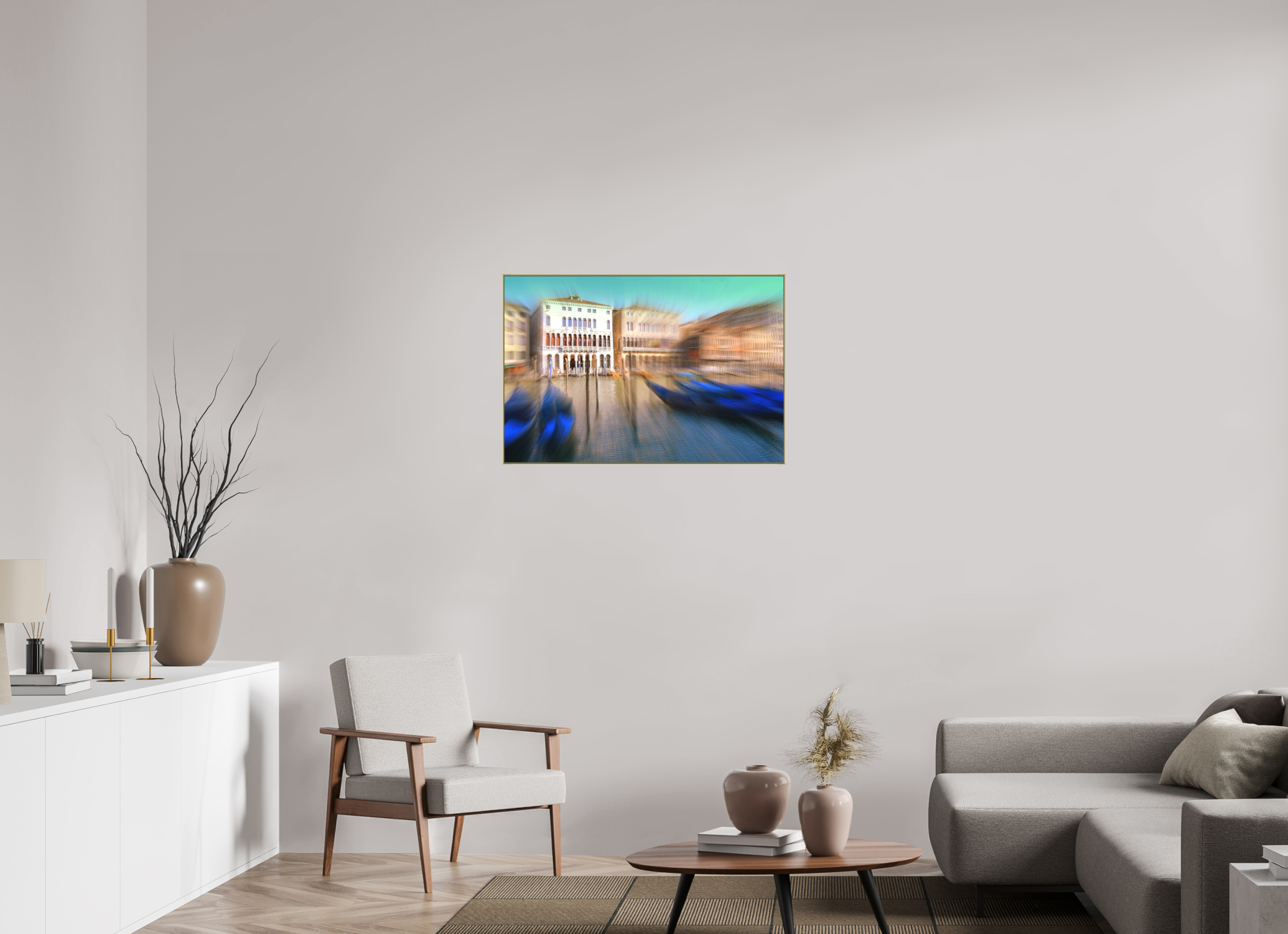 90 x 60 cm, Gold_metal_frame_Dibond BLUE GONDOLAS
