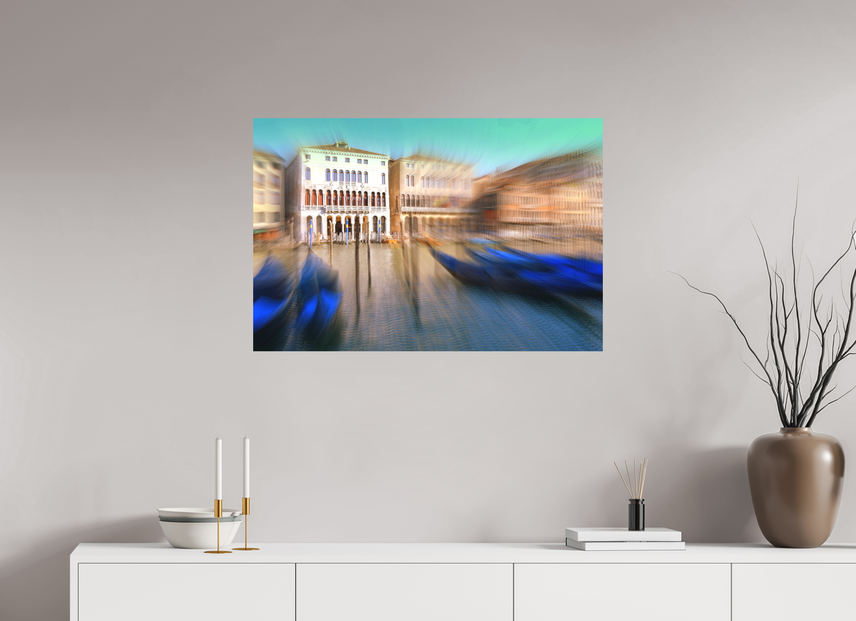 90 x 60 cm, Direct Print on Aluminium Dibond Colour BLUE GONDOLAS