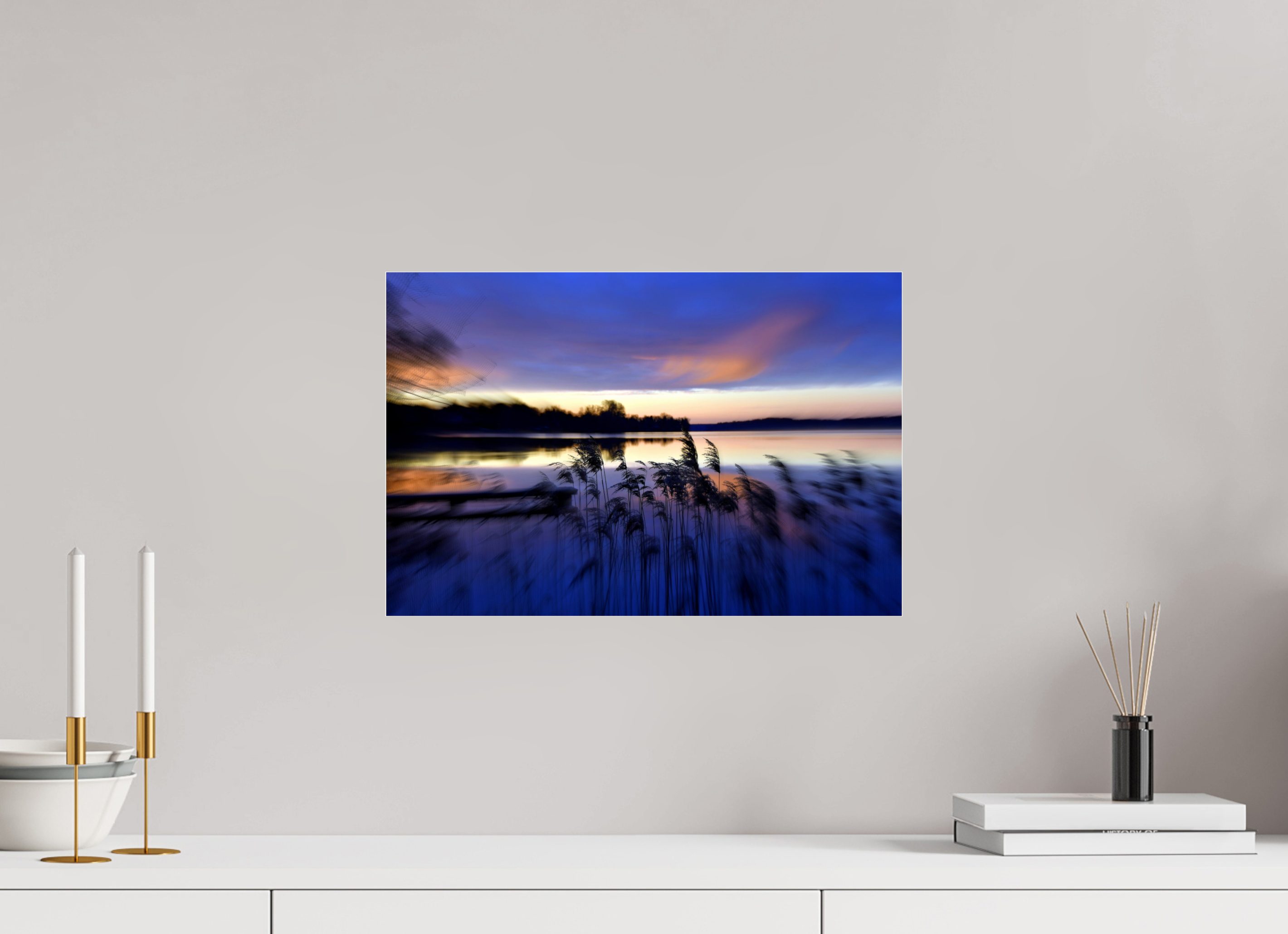 45 x 30 cm, Under Acrylic Glass Colour RIVER AWAKING IN THE MORNING
