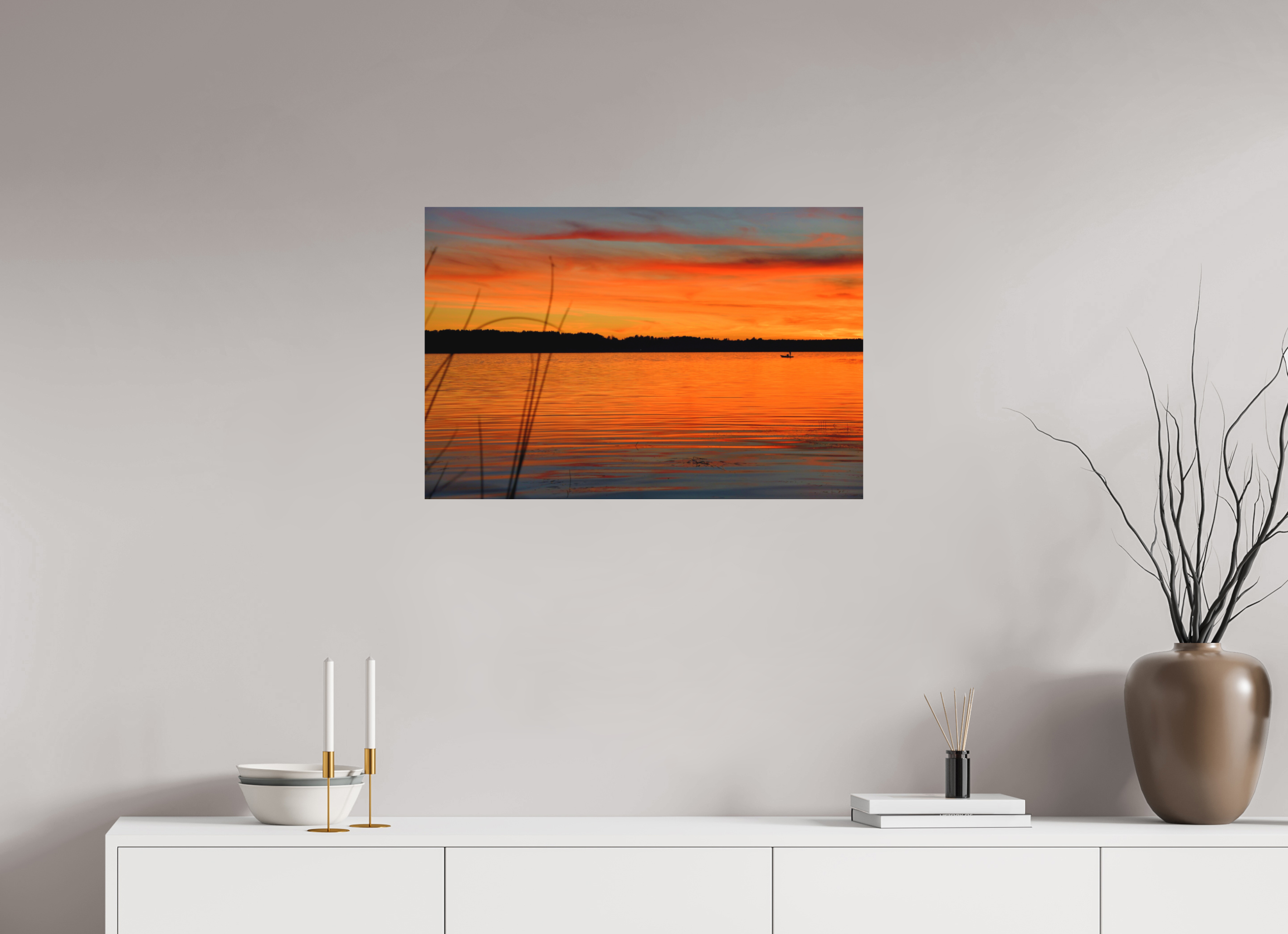 75 x 50 cm, Direct Print on Aluminium Dibond Colour AUTUMN RIVERSIDE SUNSET