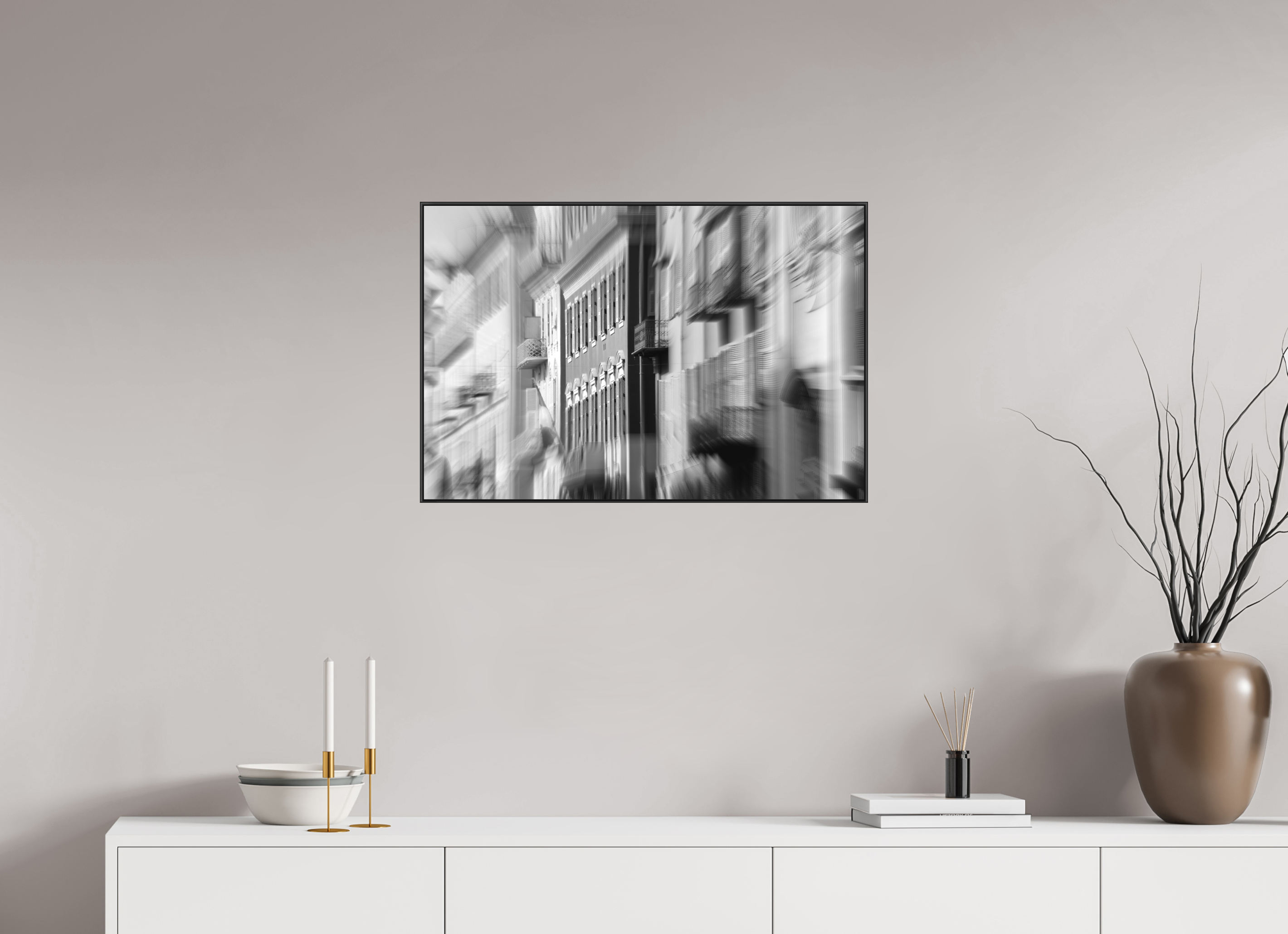 75 x 50 cm, Black_metal_frame_Dibond ROW HOUSES