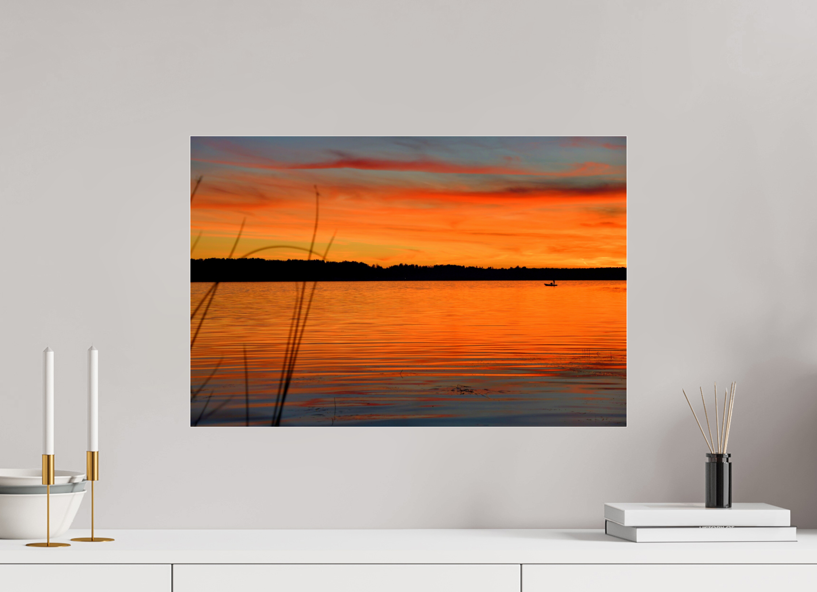 60 x 40 cm, Under Acrylic Glass Colour AUTUMN RIVERSIDE SUNSET