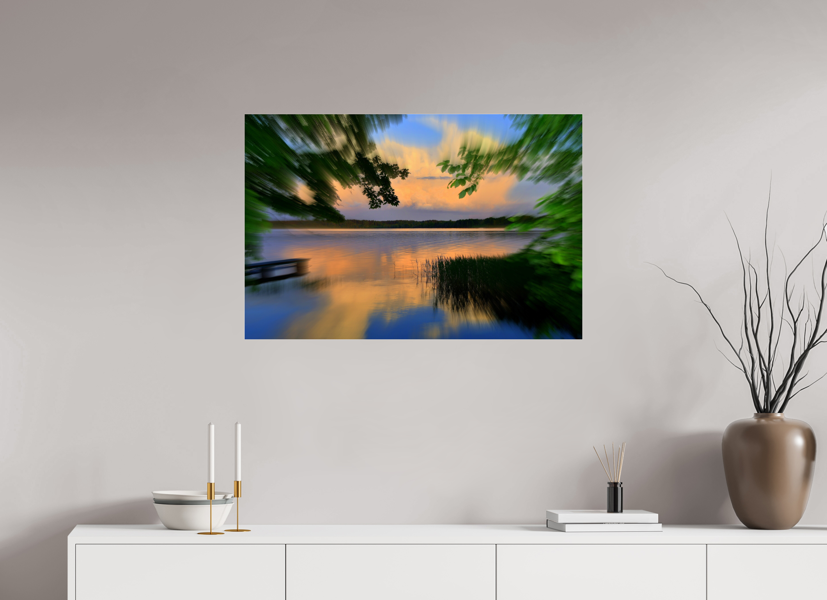 90 x 60 cm, Under Acrylic Glass Colour SUMMER RIVERSIDE SUNSET