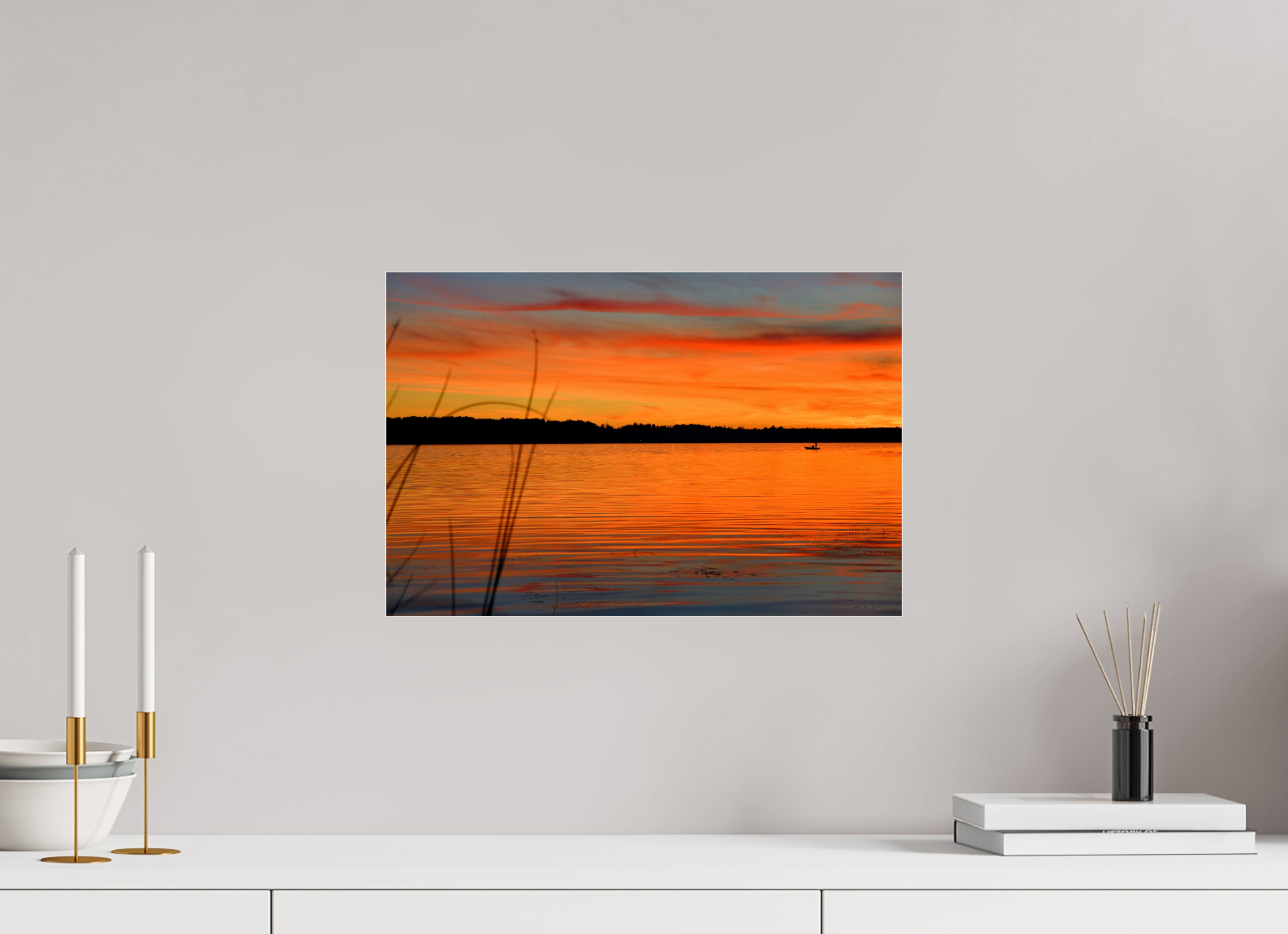 45 x 30 cm, Under Acrylic Glass Colour AUTUMN RIVERSIDE SUNSET